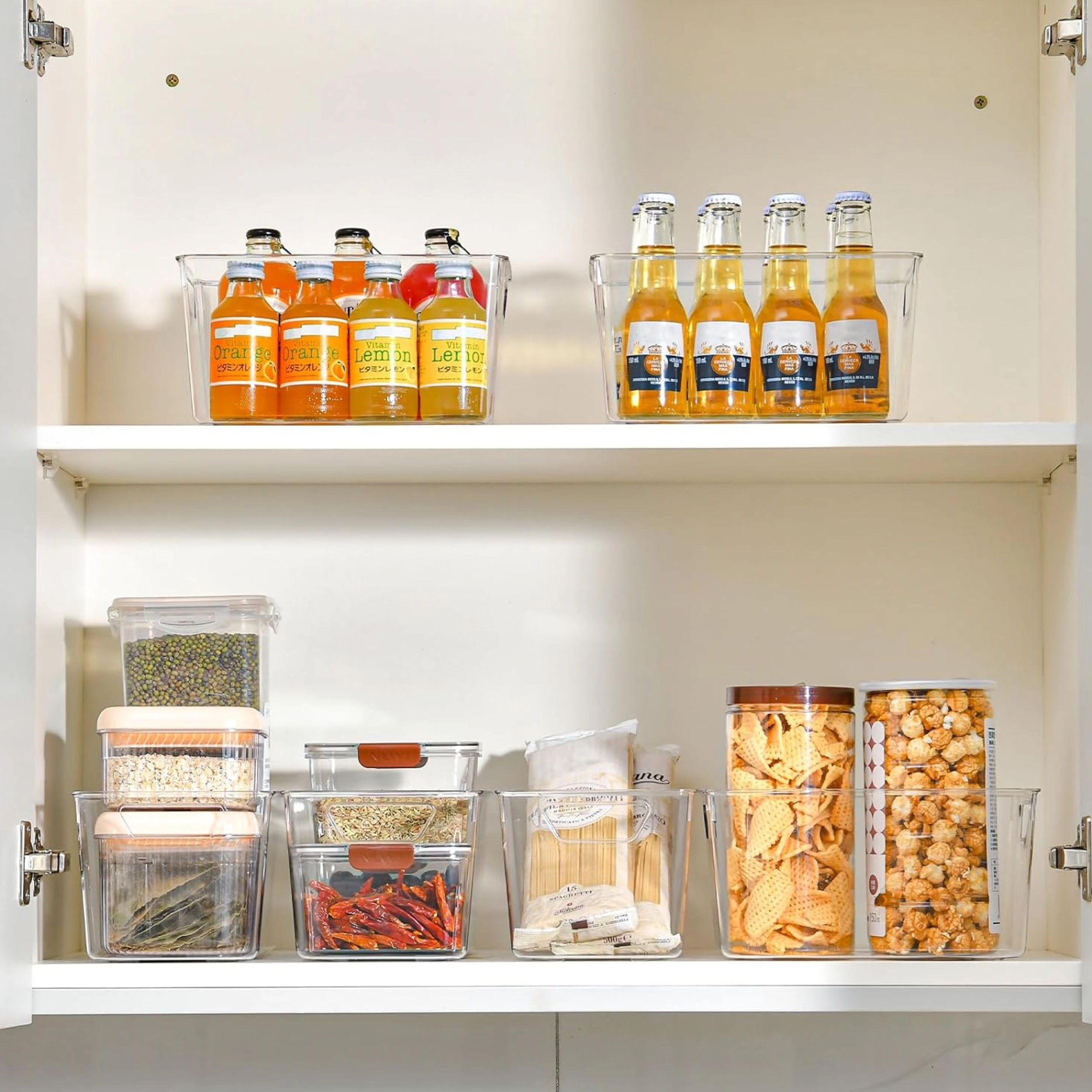 Stock Preferred Pack of 12 Clear Plastic Pantry and Refrigerator Storage Bins with Handles