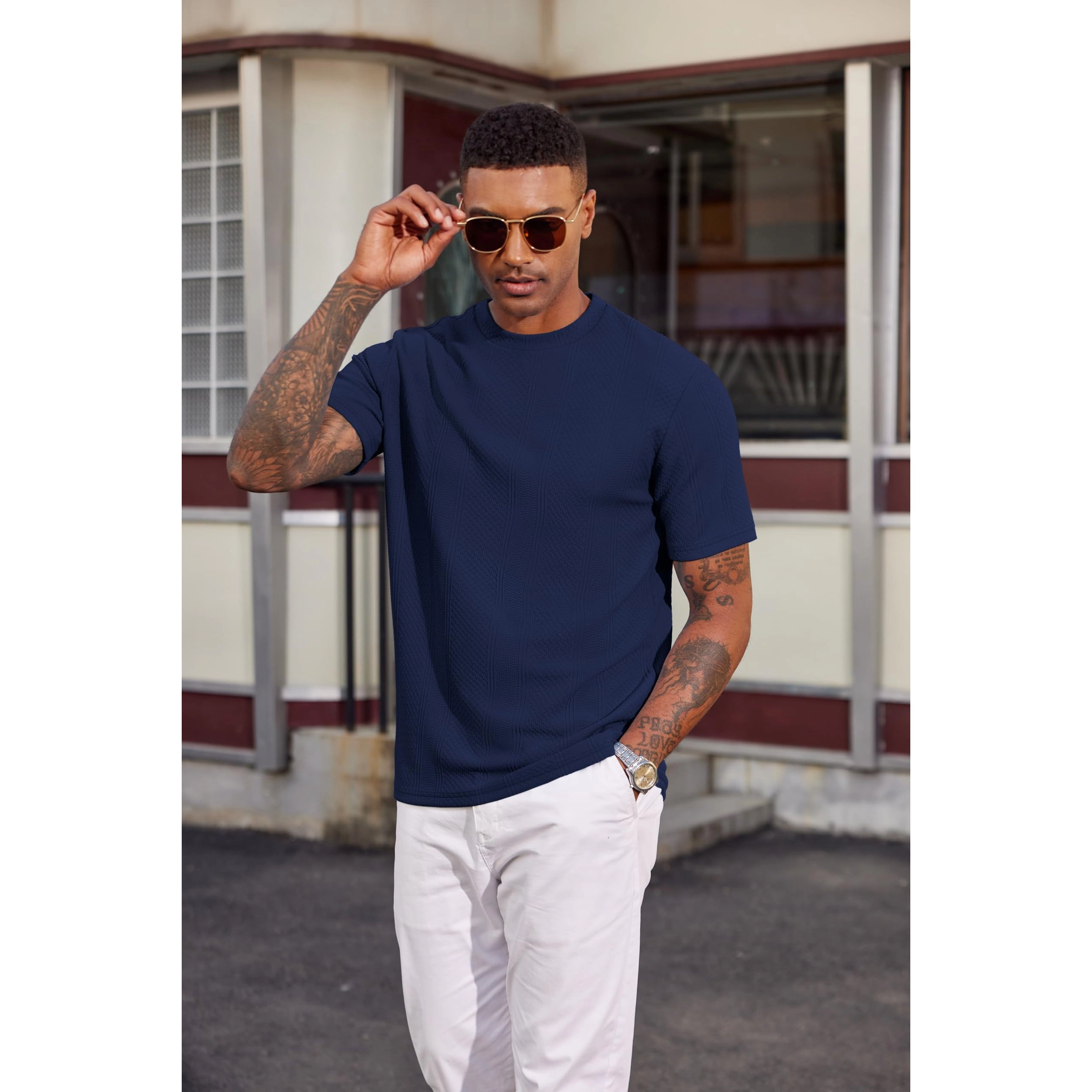 COOFANDY Men's Regular Fit Textured Crew Neck Short Sleeve T-Shirt