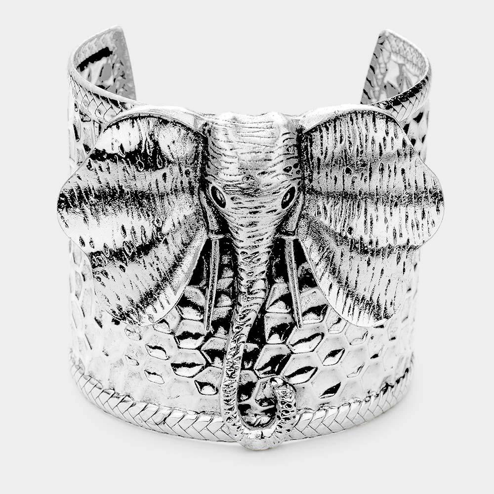 Fashnzfab Elephant Metal Cuff Bracelet - Silver