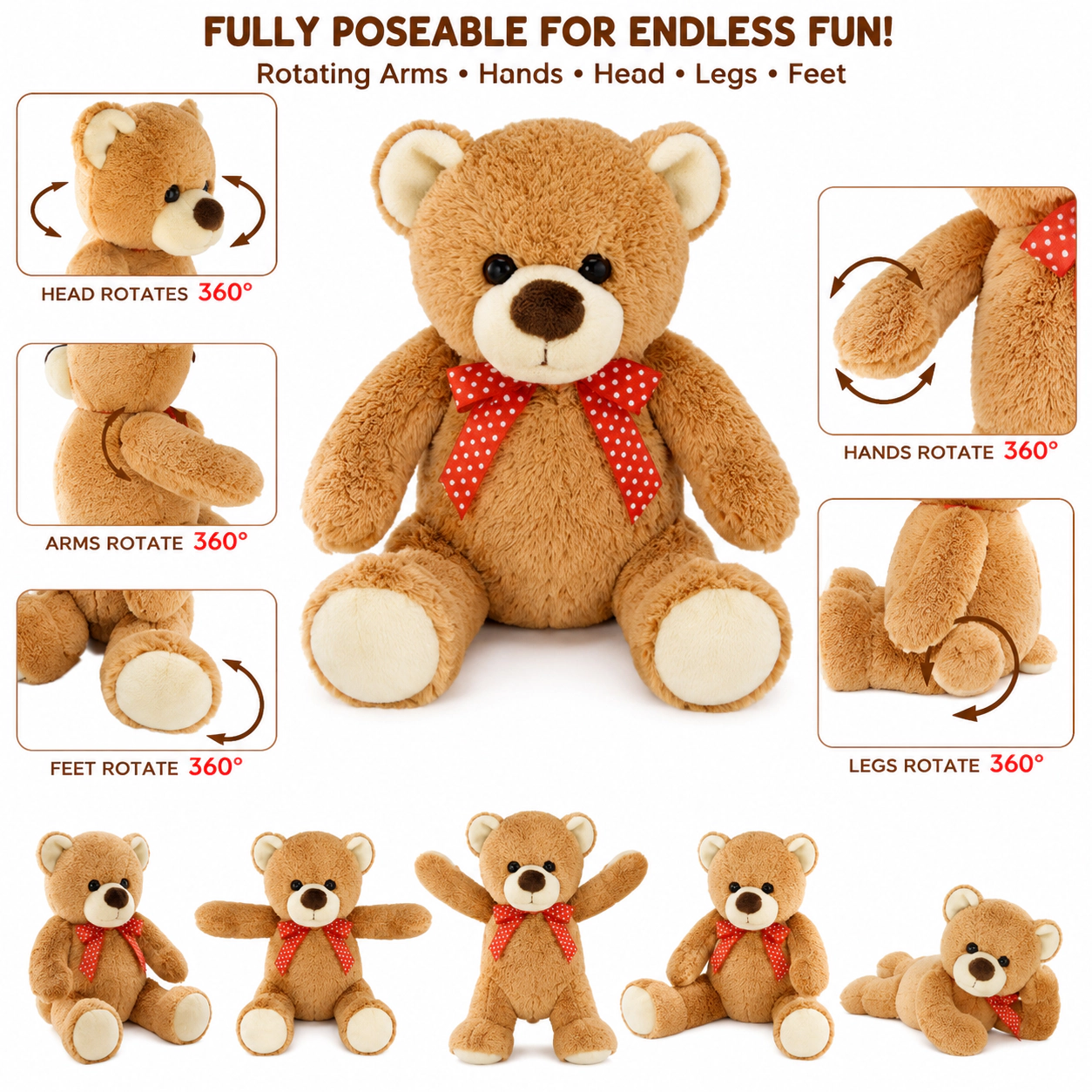 Auswella Plush Poseable Brown Bear