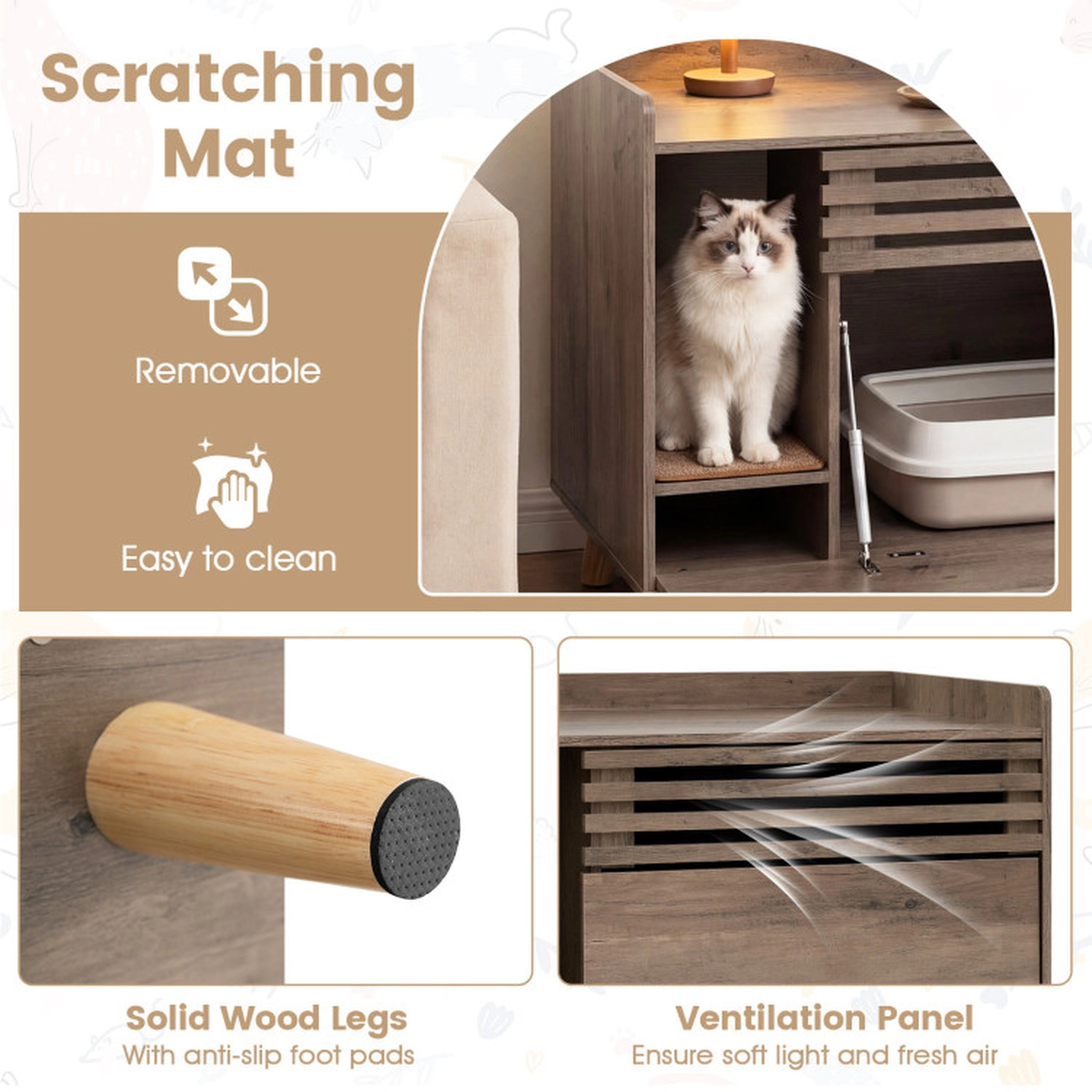 SUGIFT Brown Cat Litter Box Enclosure with Flip-Down Door 31.5-in W 18-in D 25.5-in H 66-lb Top Capacity