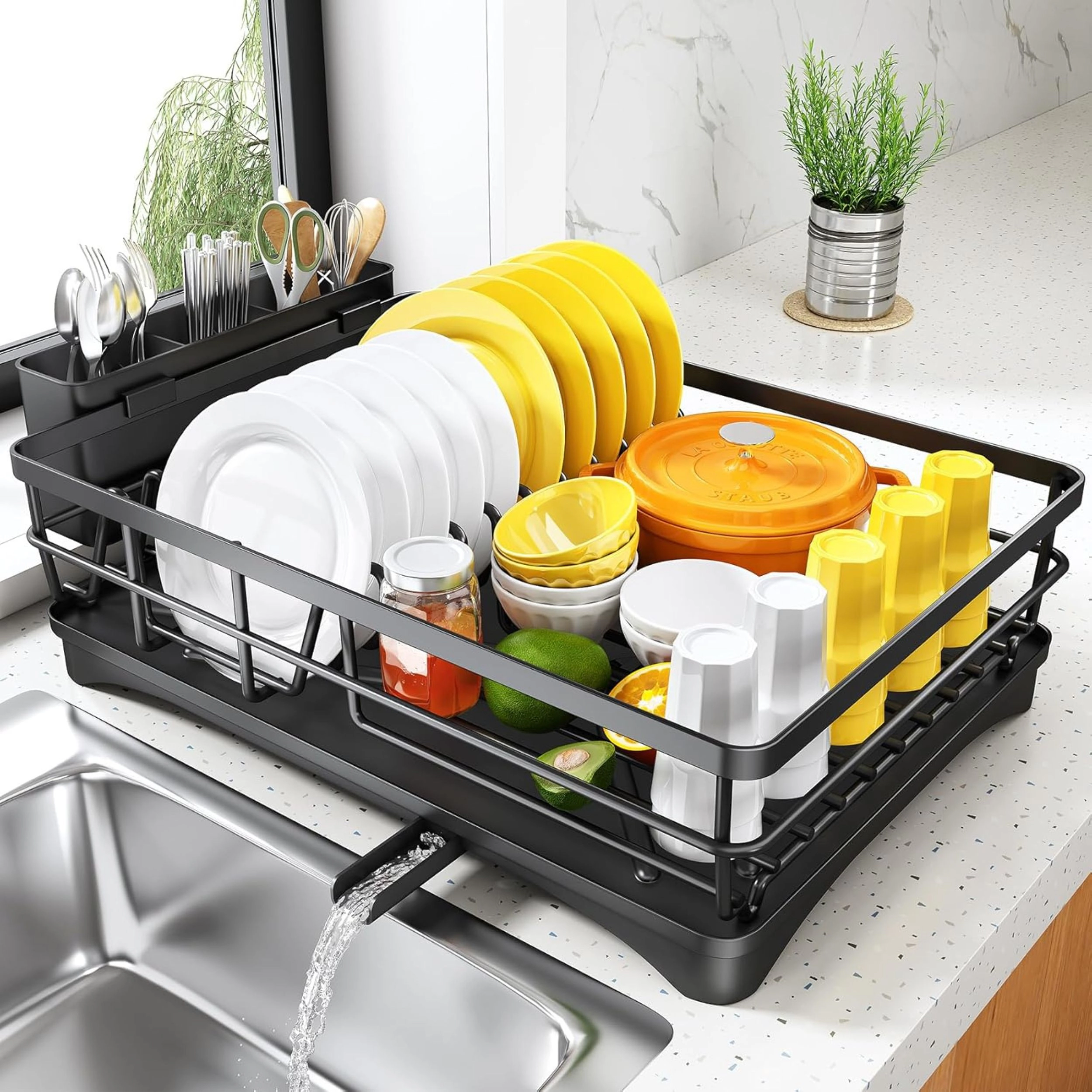 Stock Preferred Stainless Steel Dish Drying Rack with Drainboard 11.8x16.7 Inch
