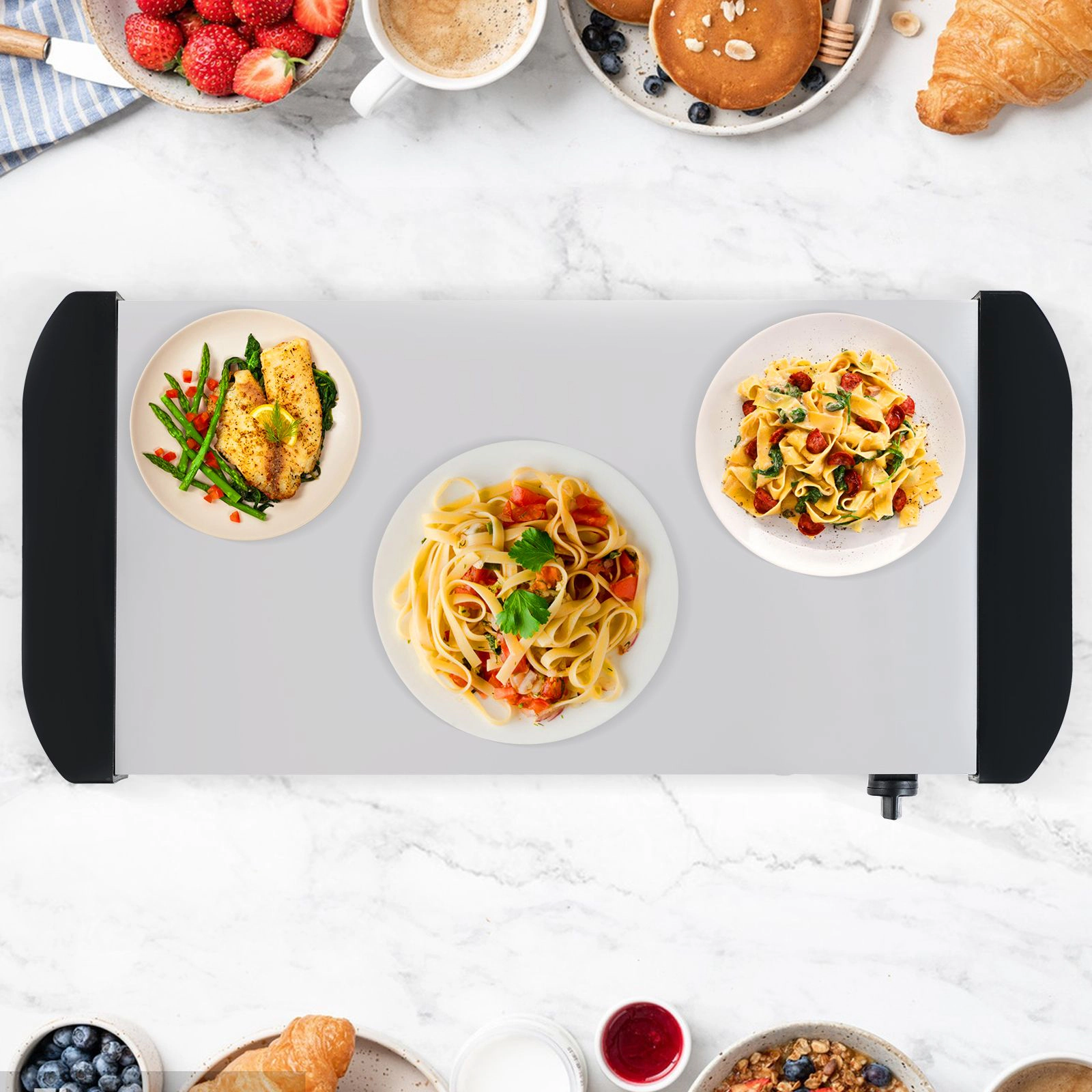 SlickBlue Stainless Steel Food Warmer with 3 Pans and See-Through Lids