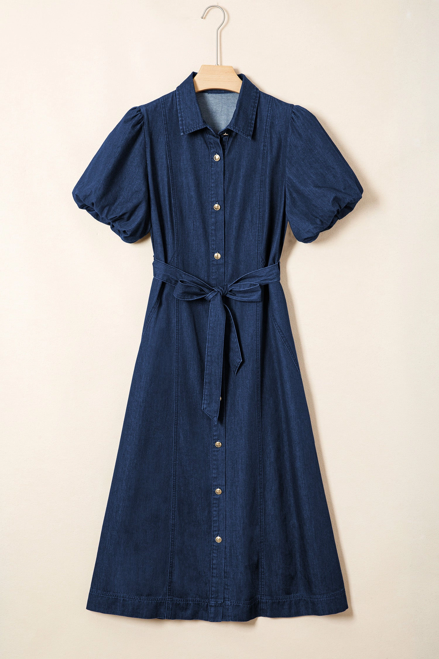 Threaded Pear Womens Makayla Bubble Sleeve Button-Down Midi Dress, Sail Blue