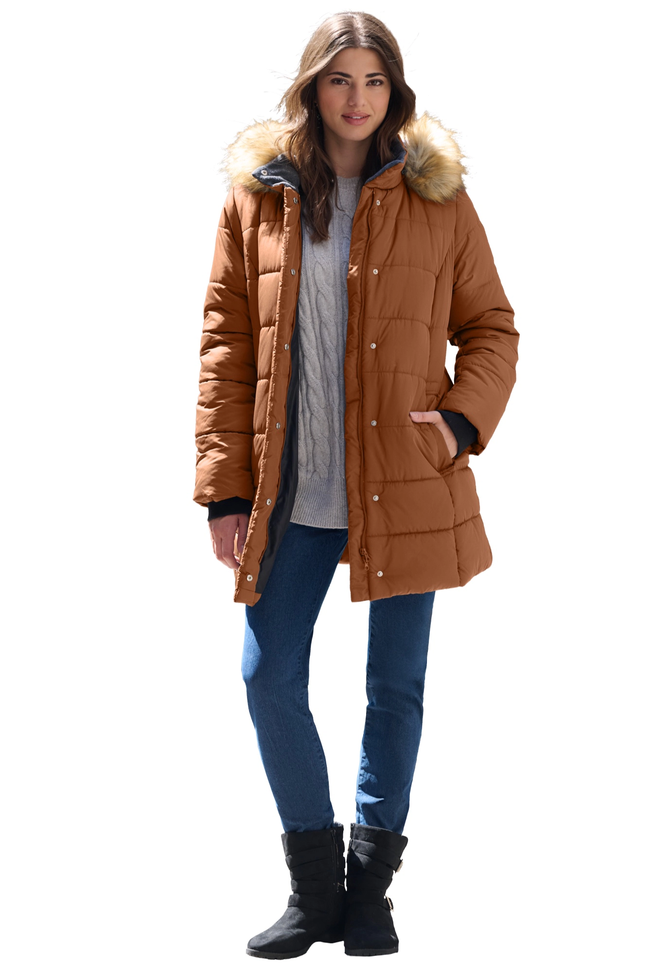 Roaman's Women's Plus Size Classic Length Puffer Coat