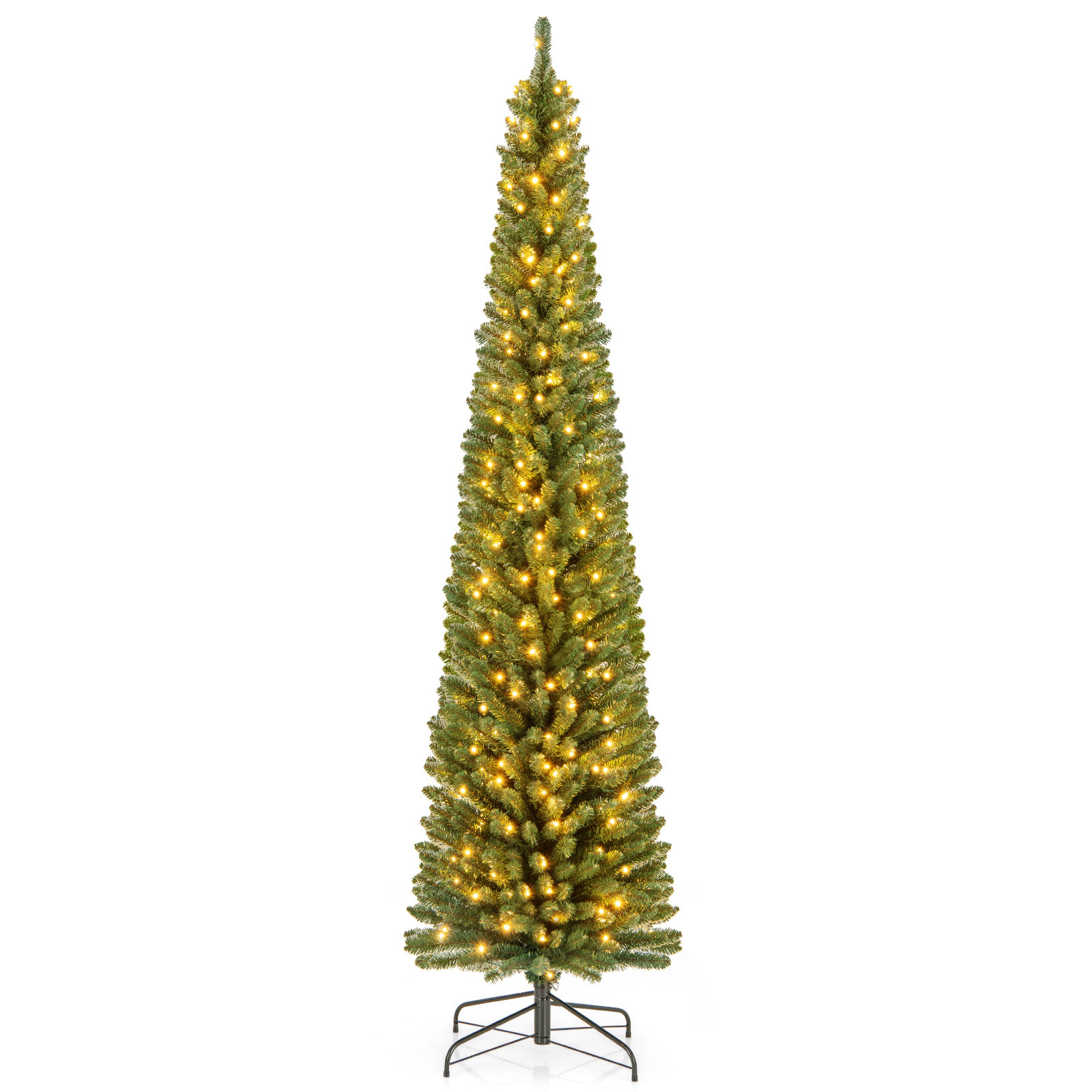 LJG Pencil Christmas Tree with Memory Wire Branch Tips and Warm LED Lights-8FT