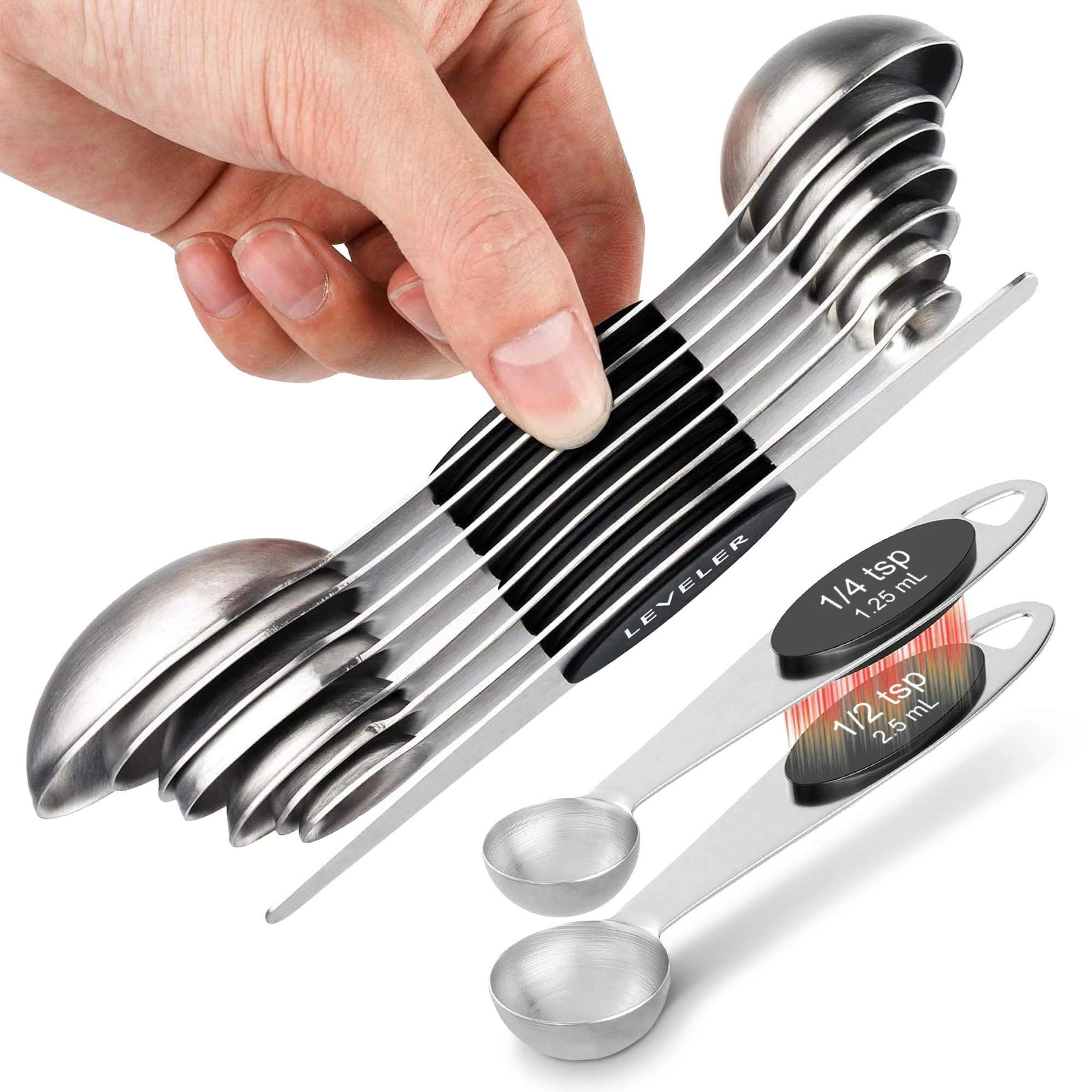 Cheer Collection Magnetic Stainless Steel Measuring Spoons Set, 8 Piece