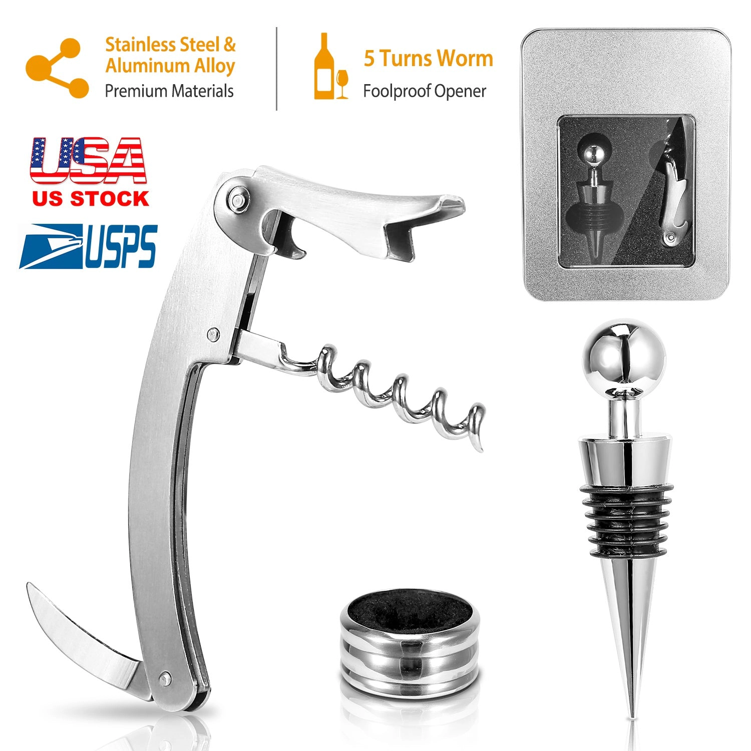 GBruno Stainless Steel 3-Piece Wine Opener Set