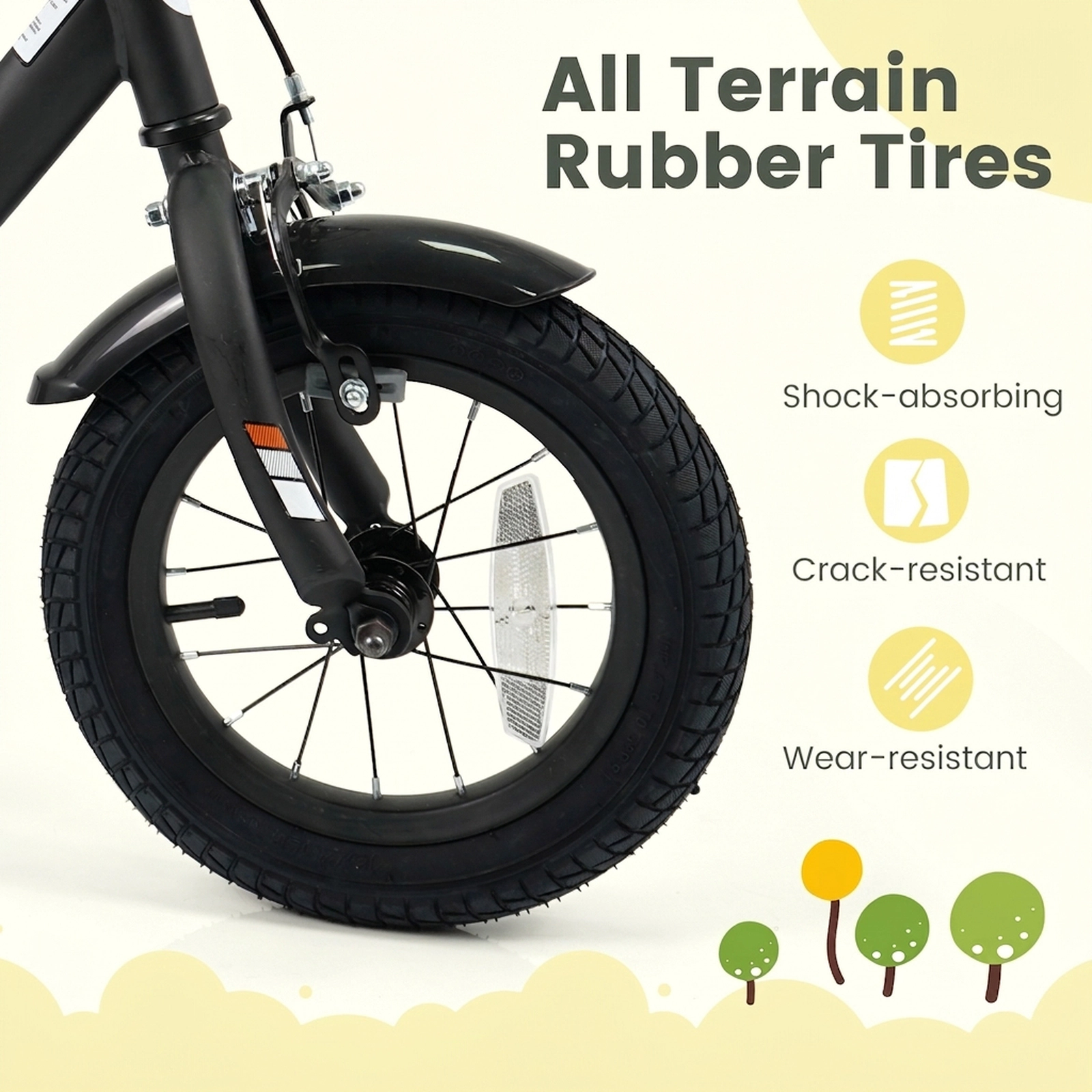 12-in Kids Bike Ages 3-4 Black Bicycle Adjustable Handlebar Anti-Slip Pedals Bell 145-lb Seat Capacity