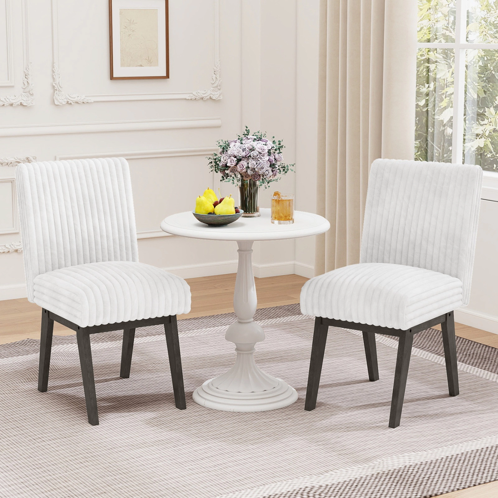 SUGIFT Set of 2 Upholstered Dining Chairs with Channel Tufted Back and Solid Rubber Wood Legs for Kitchen