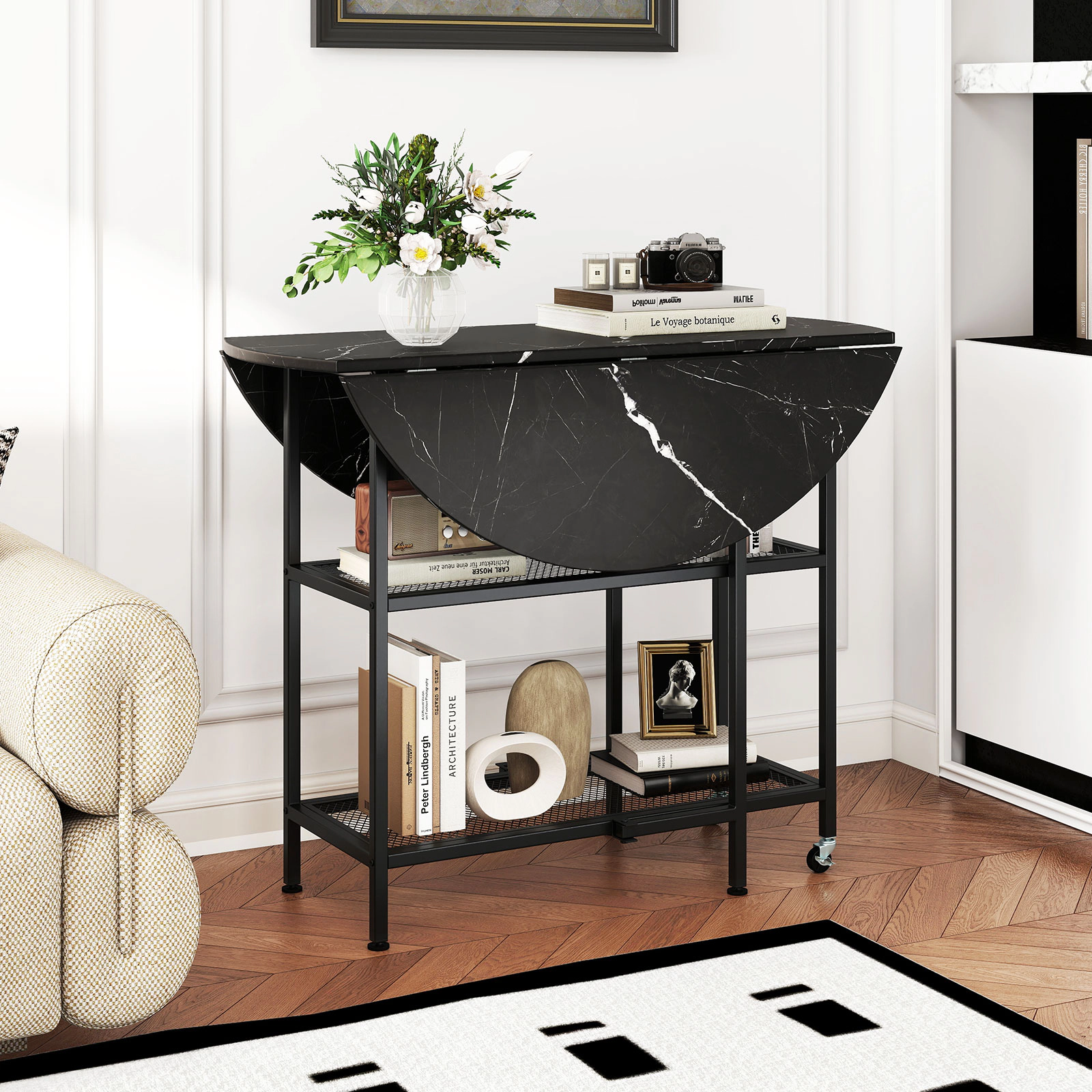LJG Folding Round Dining Table with Lockable Wheels