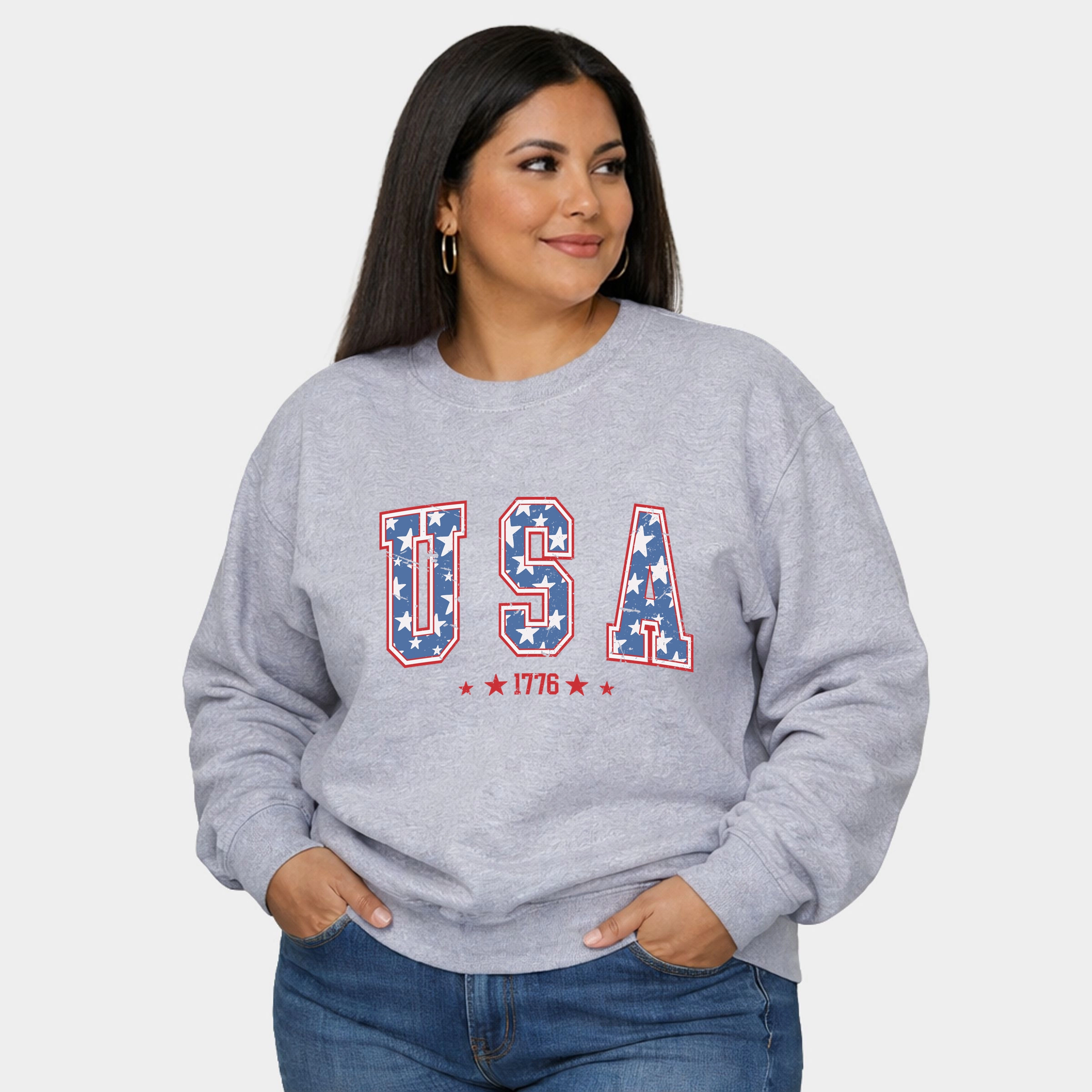 Simply Sage Market - USA Varsity Stars  Women's Plus Sized Graphic Sweatshirt