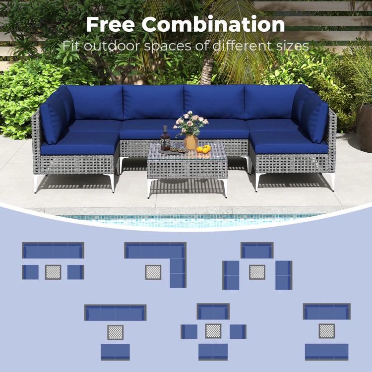 Hivvago 7 Piece Outdoor Furniture Set Wicker  Chairs with Tempered Glass Coffee Table