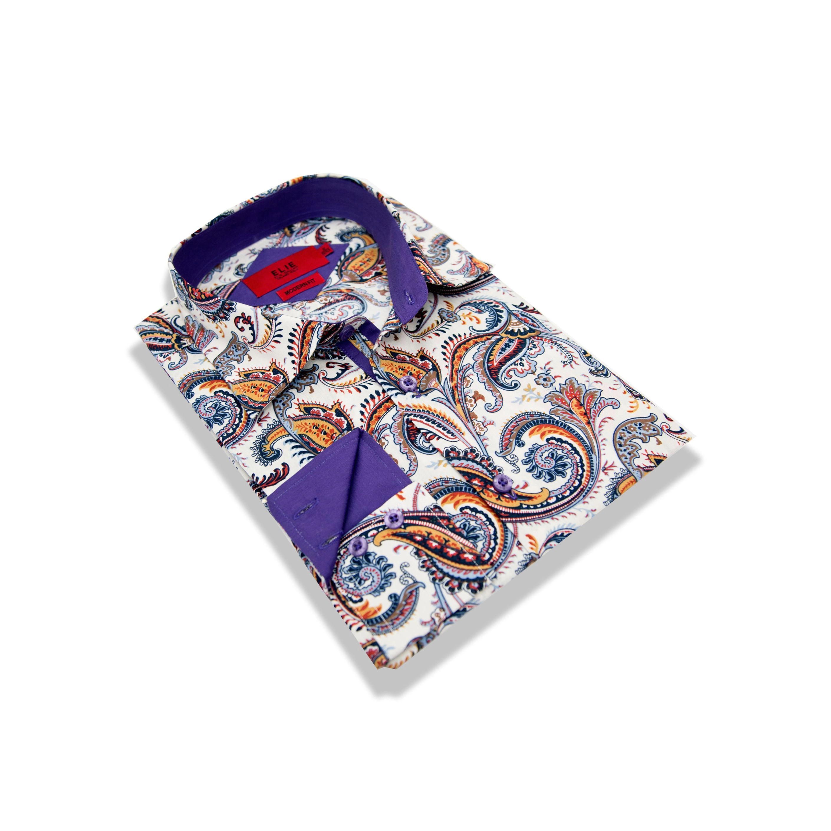 Elie Balleh Boys Slim Fit Paisley Dress Shirt