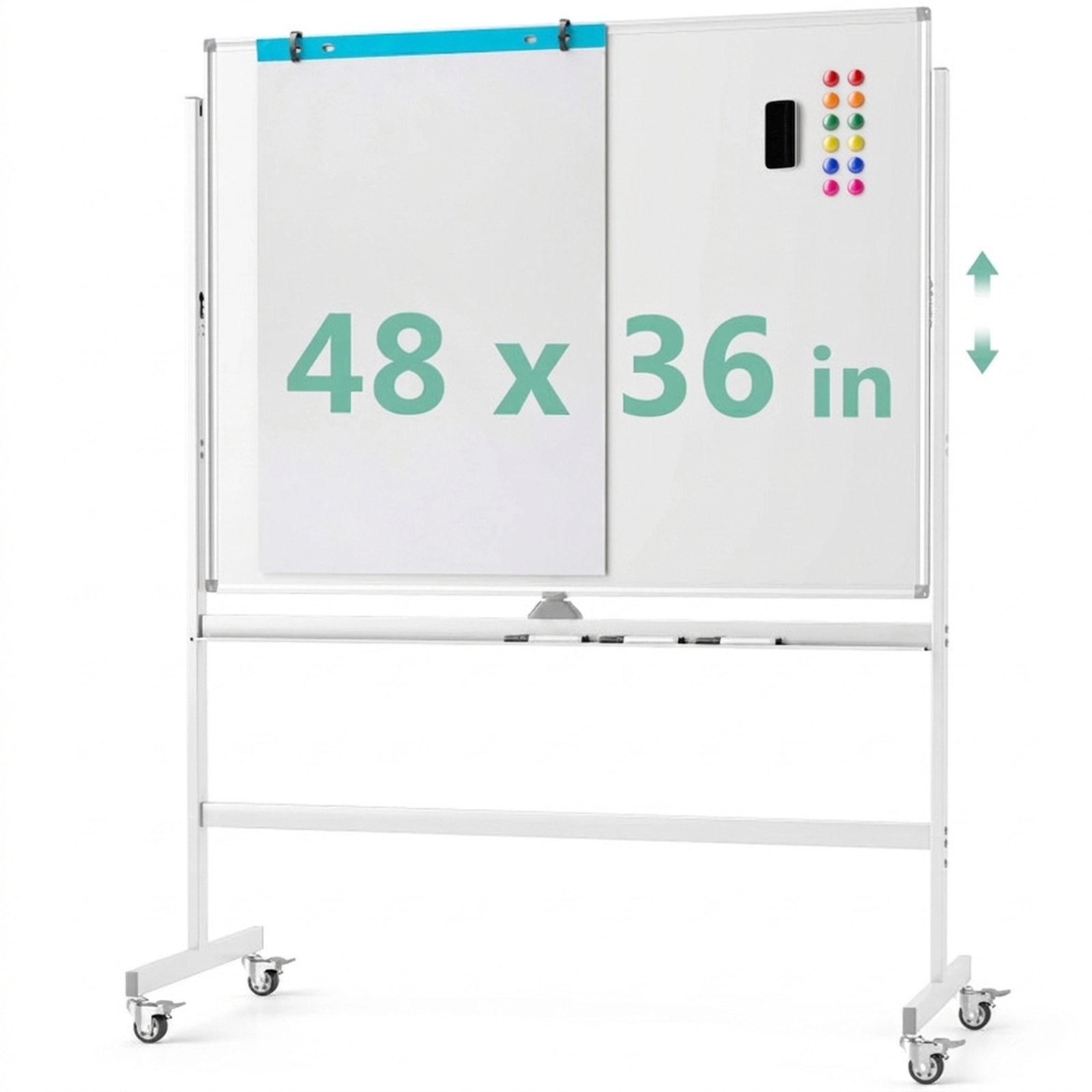 SUGIFT 48-in x 36-in Double-Sided Magnetic Dry Erase Board Rolling Whiteboard 50-in x 21.5-in x 63-in 2 Heights White