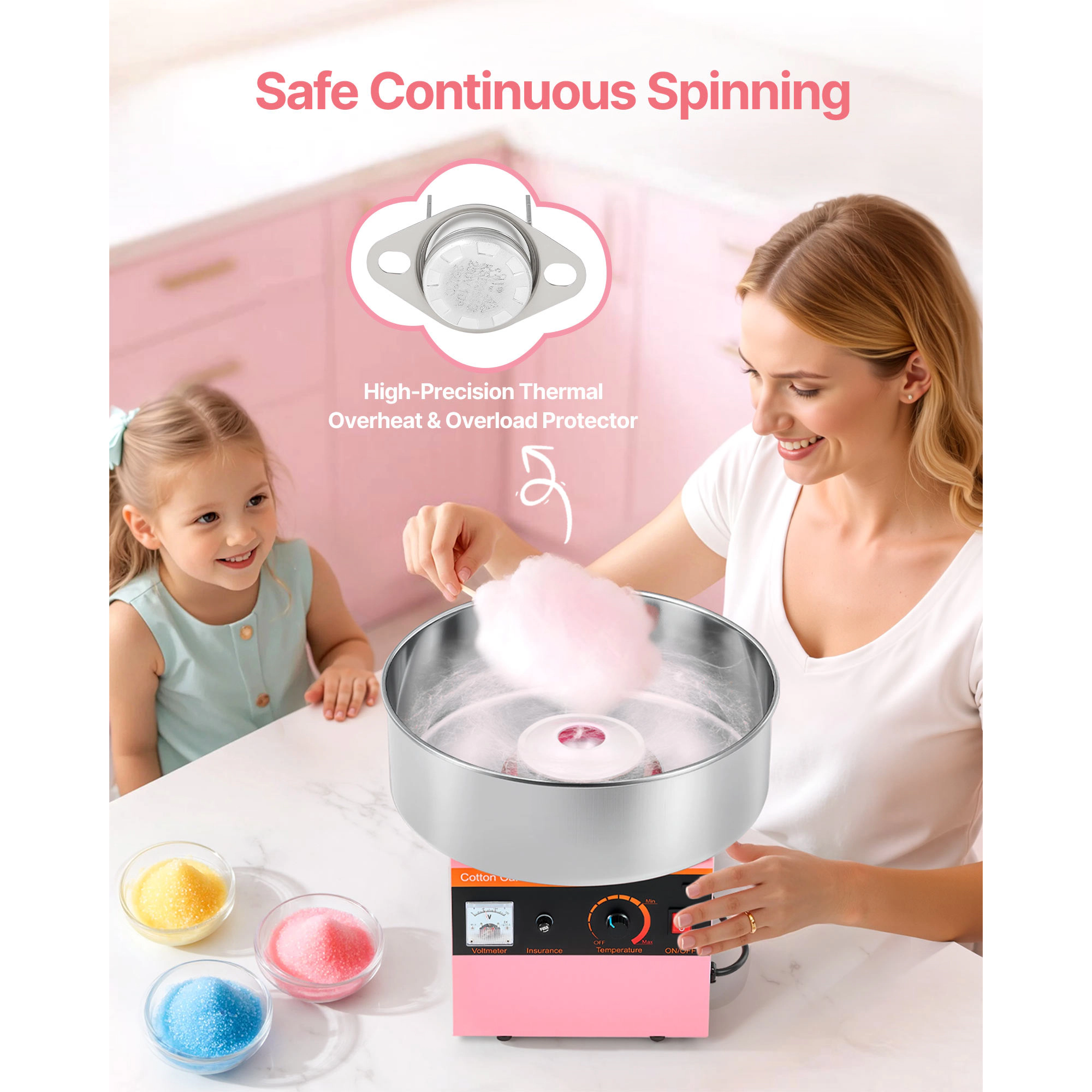HONGGE Cotton Candy Machine Commercial 1000W Electric Candy Floss Maker Easy Use with 15 inch Stainless Steel Bowl and