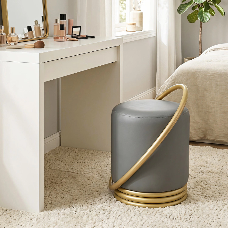 Hivvago Round Vanity Stool Faux Leather Makeup Chair With Gold Halo Design