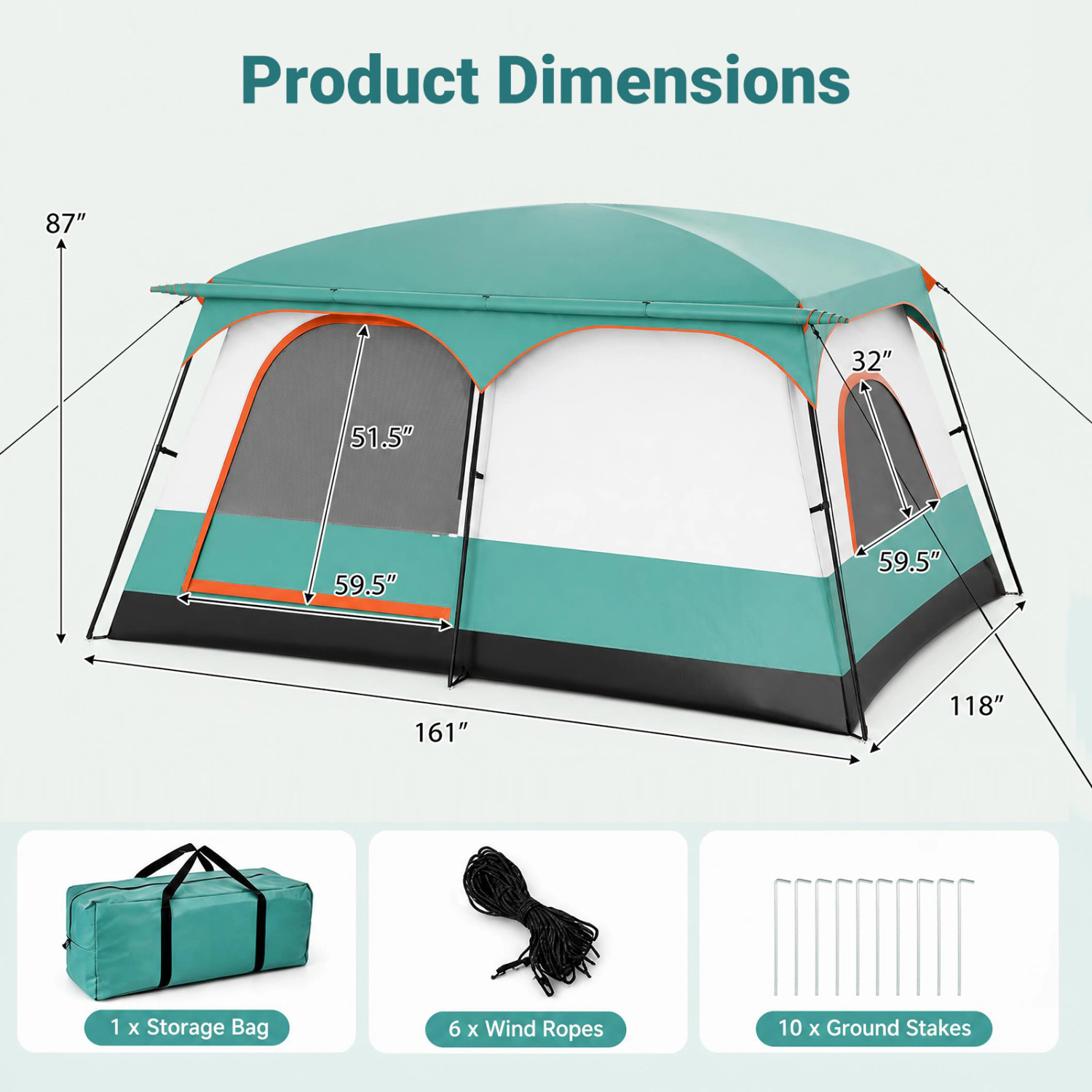 LJG 8- Person Camping Tent with Double Rooms and 2 Doors