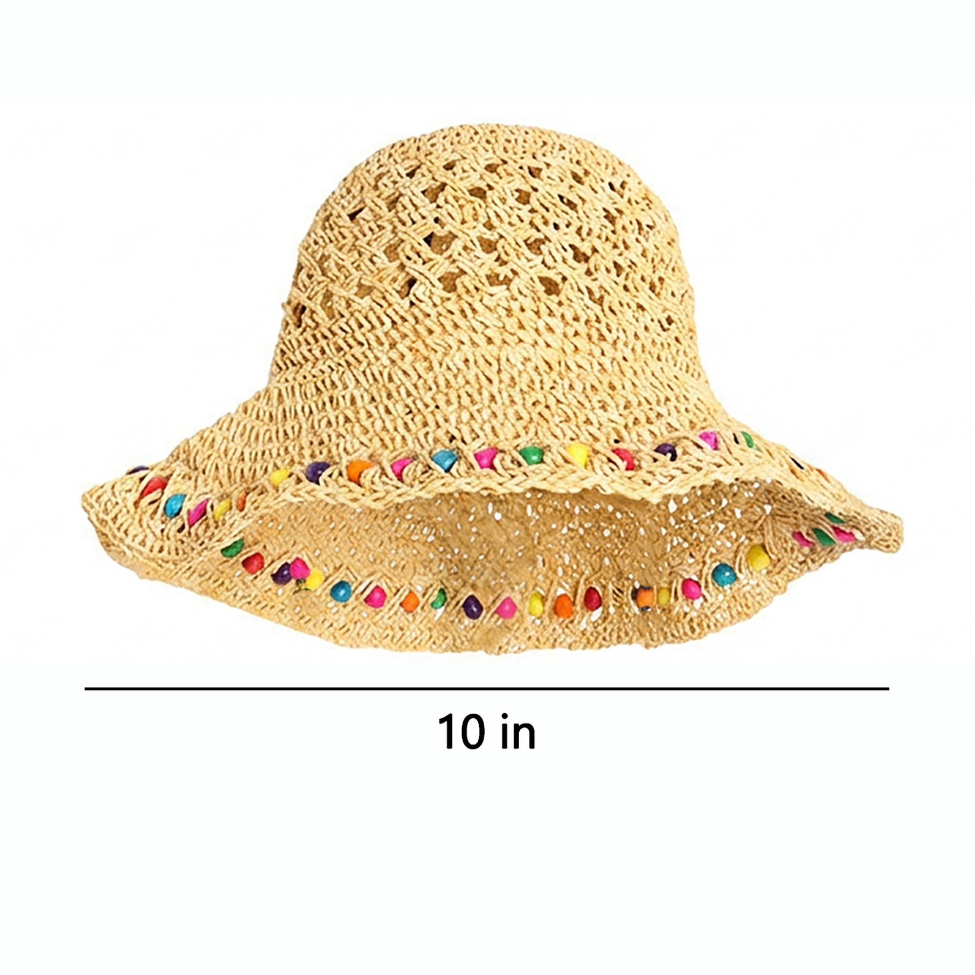 Anna-Kaci Women's Crochet Bucket Sun Hat with Beaded Chin Strap and Open Weave Brim