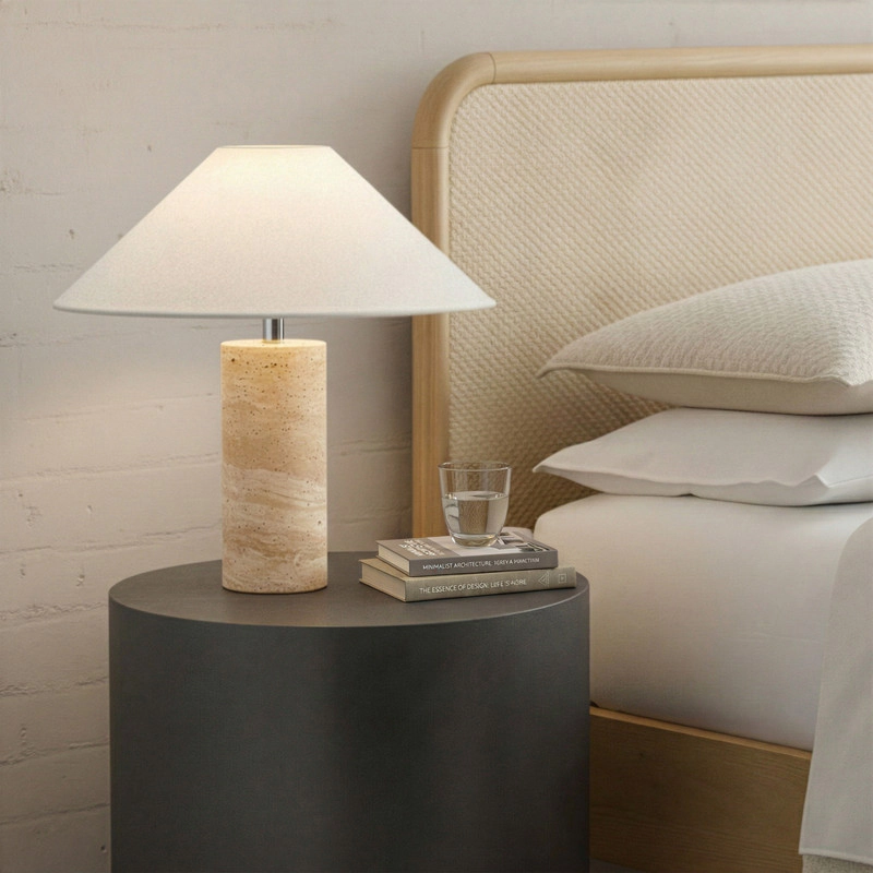 Brightech Runo Marble Travertine Table Lamp