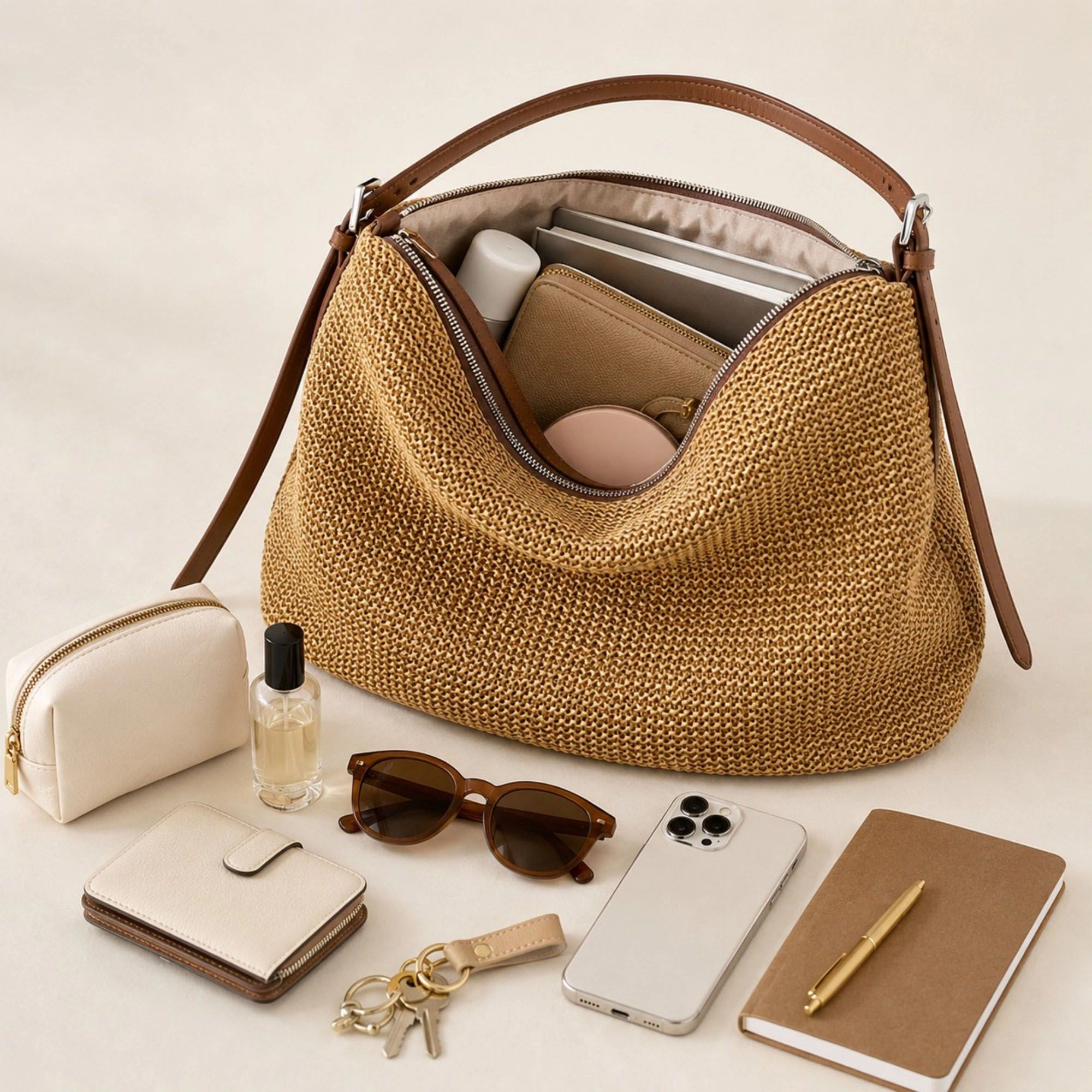 Alilang Women's Woven Hobo Shoulder Bag with Zip Top and Large Capacity
