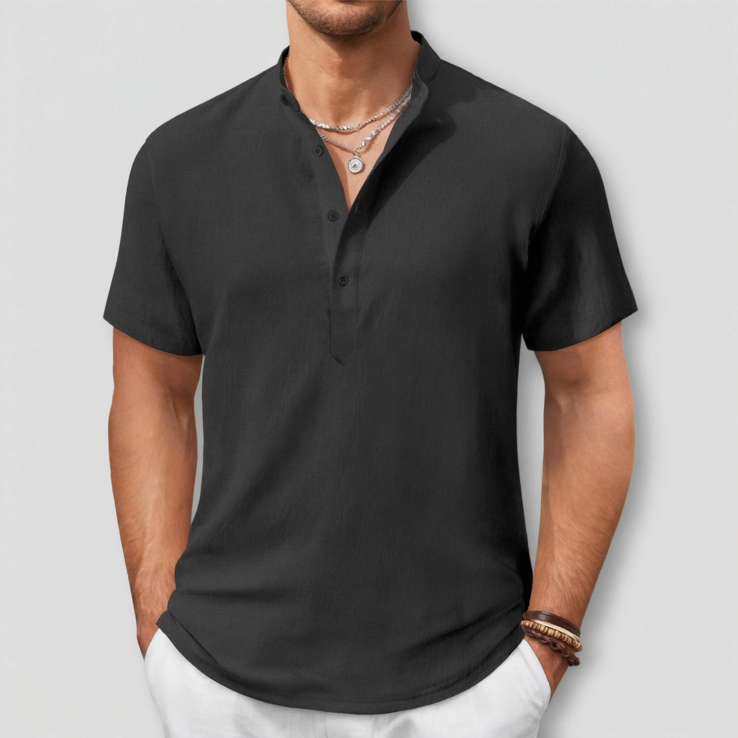 COOFANDY Mens Short Sleeve Henley V Neck Shirt Button Placket Casual  Tops