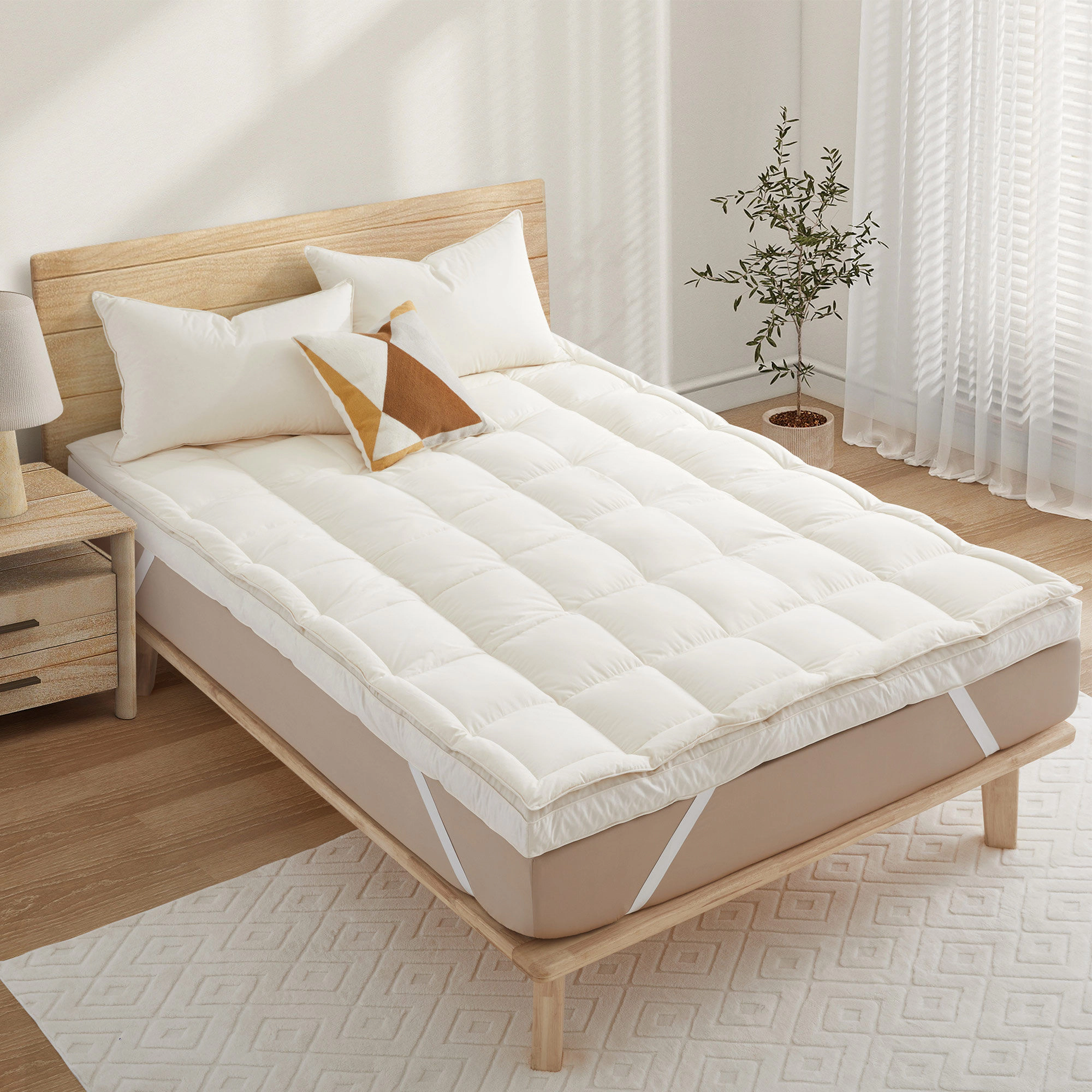 PEACE NEST 3" Mattress Topper Feathers Bed Pillow Topper with 100% Organic Cotton Shell