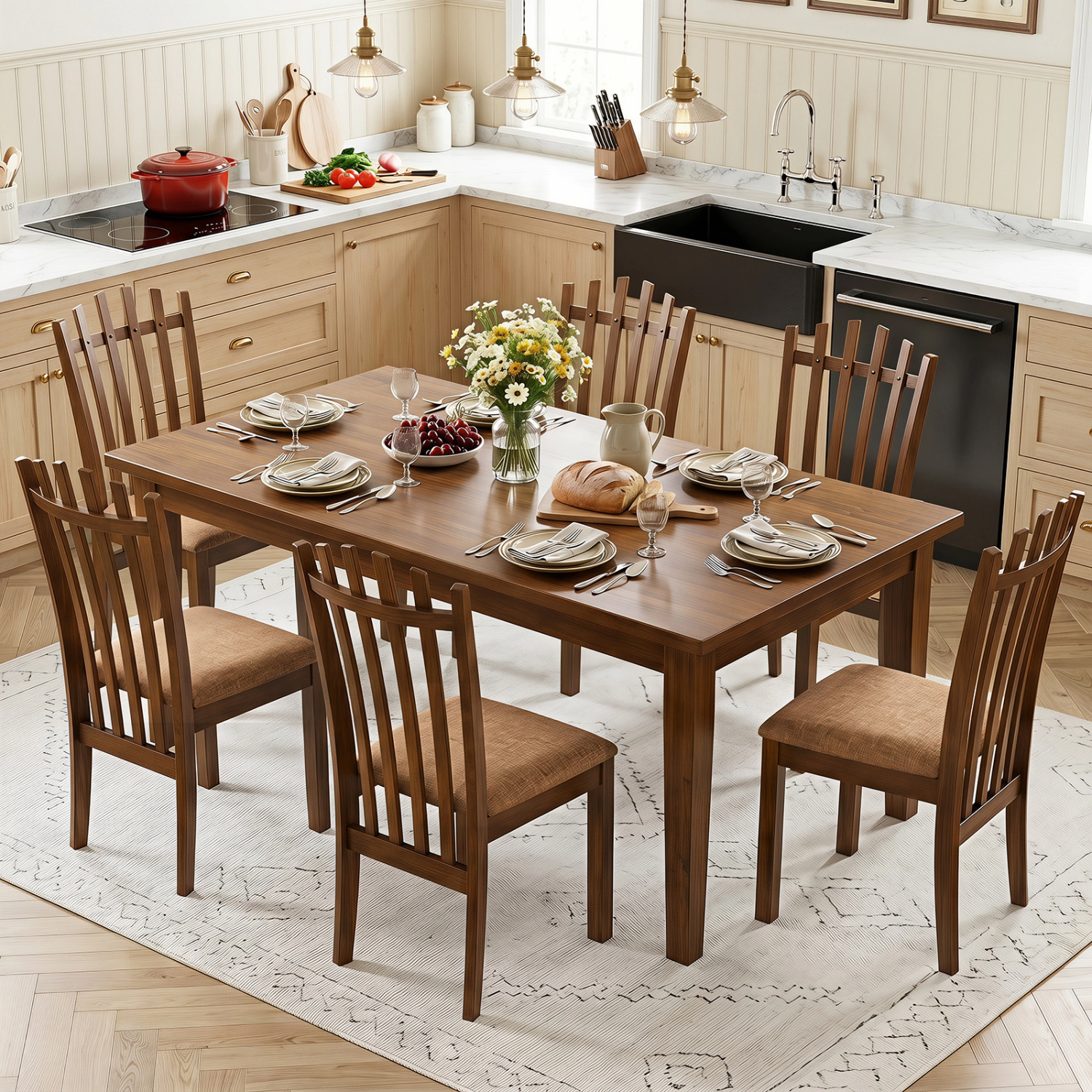 LJG Rubber Wood Slat Back Kitchen Dining Chairs Set of