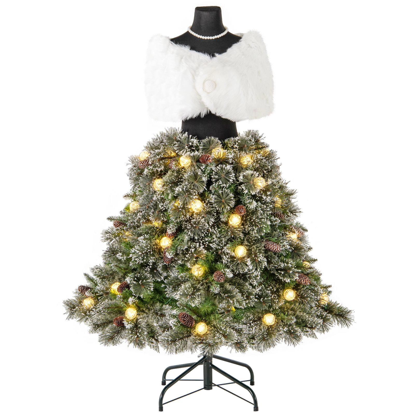 SlickBlue Green and White Artificial Christmas Tree with Metal Stand