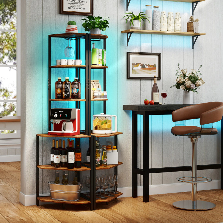 Hivvago 65 Inch 6-Tier Corner Shelf with Charging Station and Ambience Light