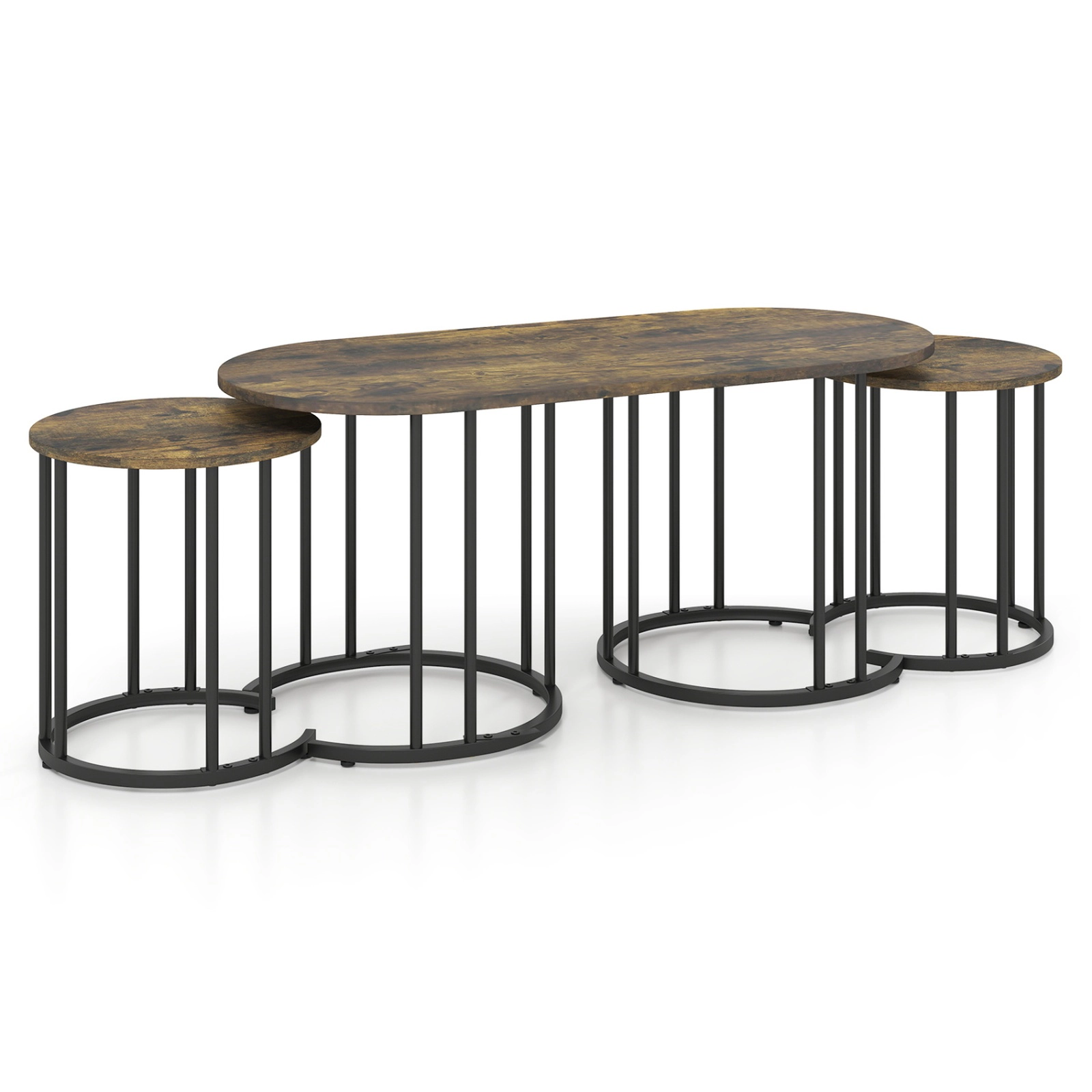 SUGIFT 3-Piece Faux Marble Nesting Coffee Table Set with Gold-Tone Metal Frames