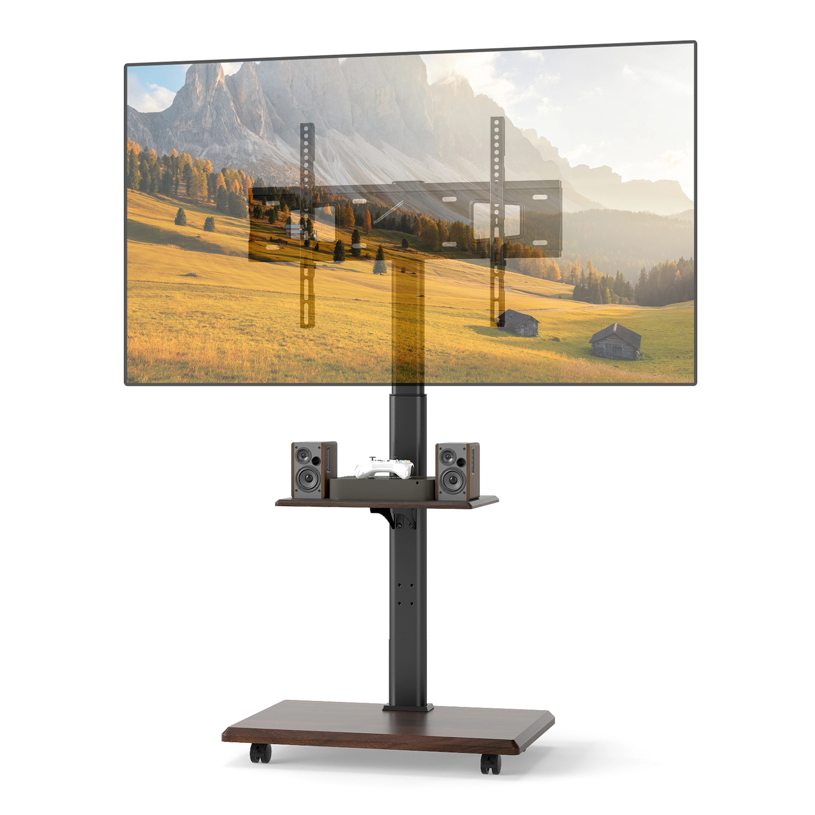 SUGIFT Height-Adjustable Rolling TV Stand Cart for 32-75 in TVs 110-lb Capacity on Locking Wheels AV Media Cart Black