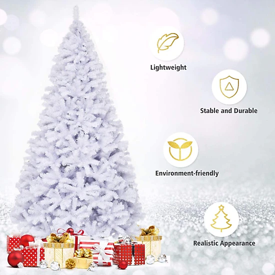 Glintex 9-Ft White Christmas Tree with 2132 Branch Tips and Foldable Iron Base, White
