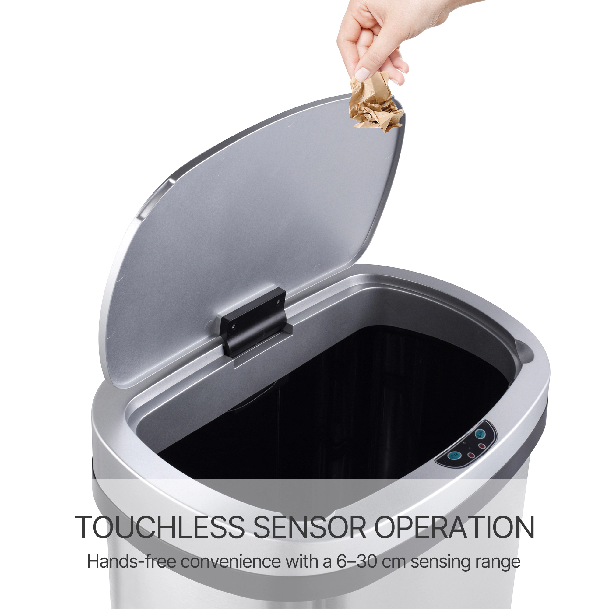 Innovaze 15 Gal./60 Liter Stainless Steel Oval Motion Sensor Trash Can for Kitchen