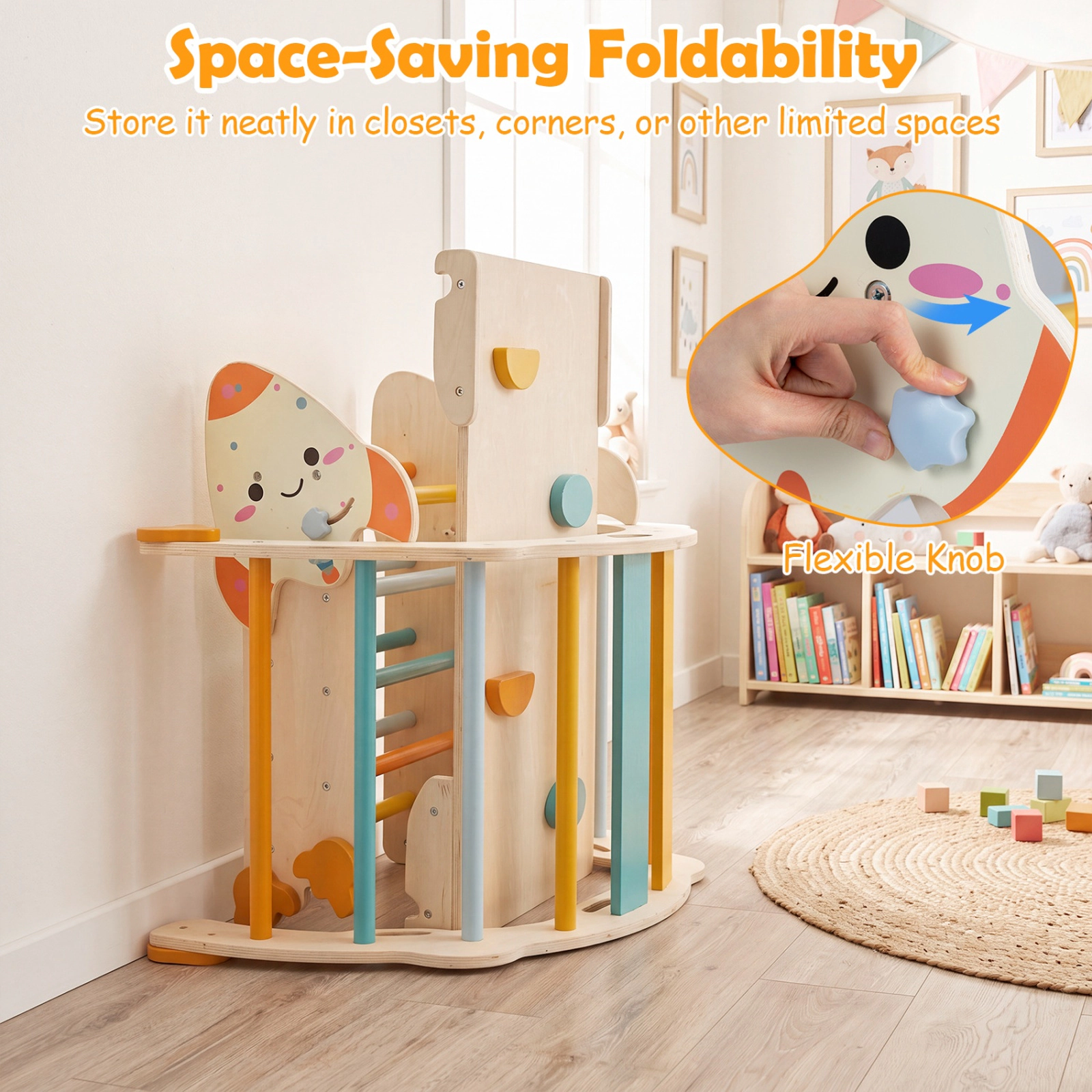SUGIFT Macaron Rocket Themed Foldable Kids Climber with Triangle Arch and Balance Bridge 34-in W 19-in D 31.5-in H