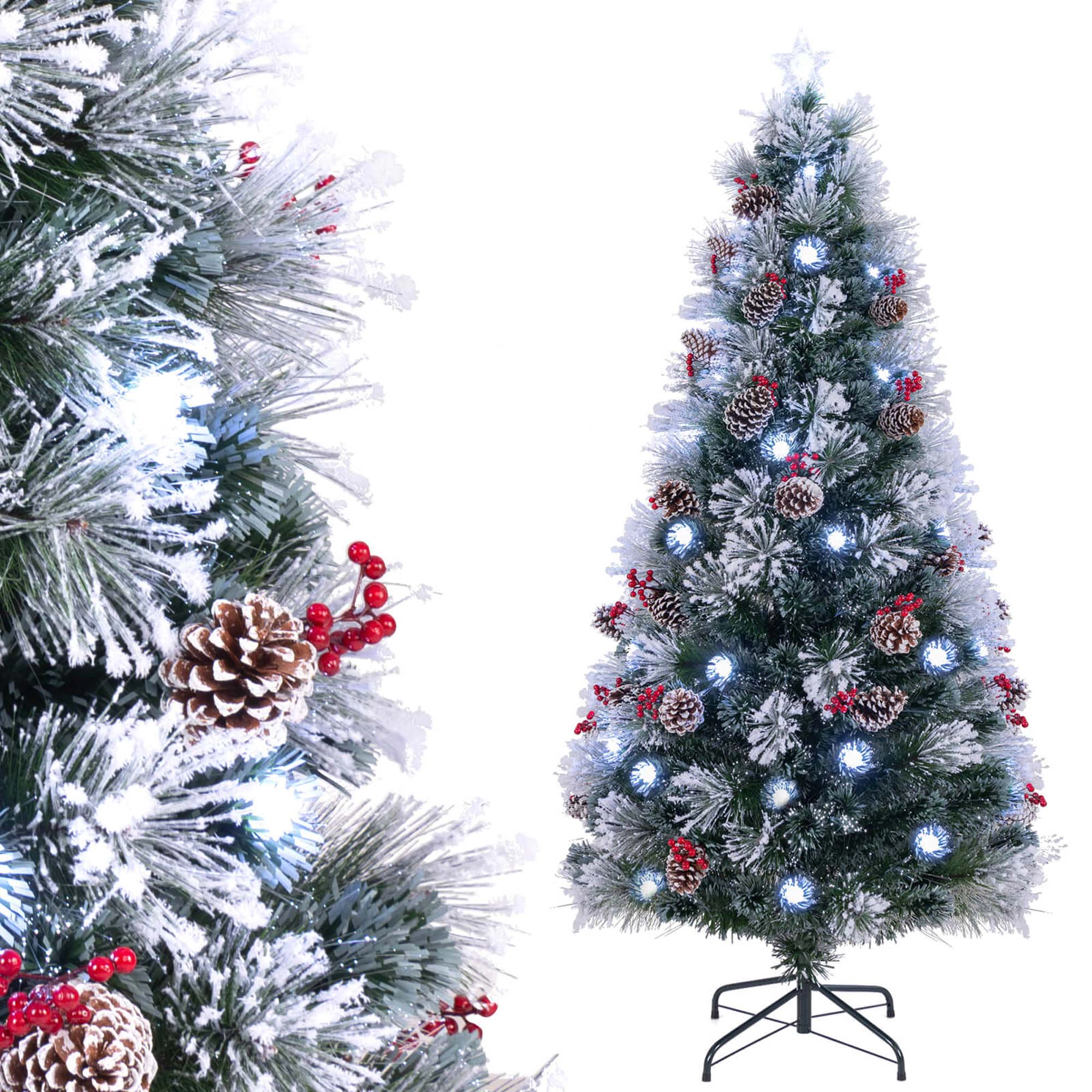 Costway 6 FT Flocked Christmas Tree Artificial Xmas Tree with 220 Branch Tips &Pine Needles