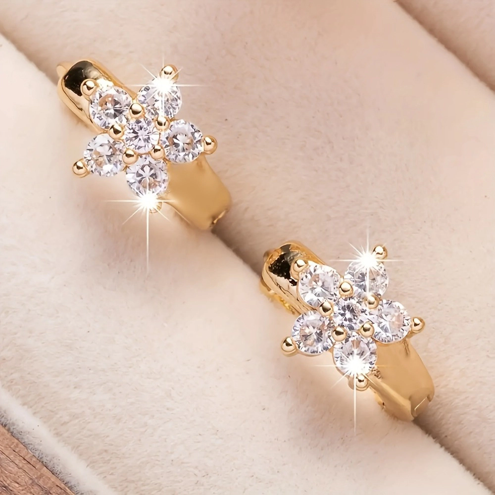 Tone Sparkling Crystal Flower Huggie Hoop Earring