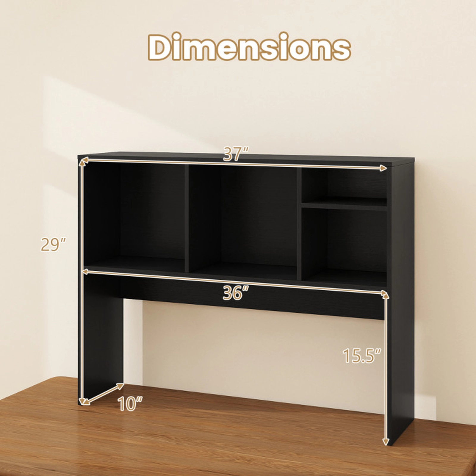 SUGIFT 4-Cubby Natural Desktop Bookshelf Hutch with Open Back Bay 37-in W 29-in H 145-lb Total Capacity
