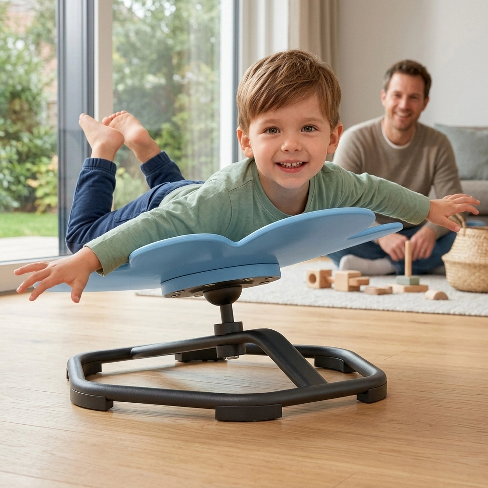 Kids Sensory Swivel Chair 360-Degree Spinning Chair with Petal Shaped PP Seat Ball Bearing Base Non-Slip Pads Blue