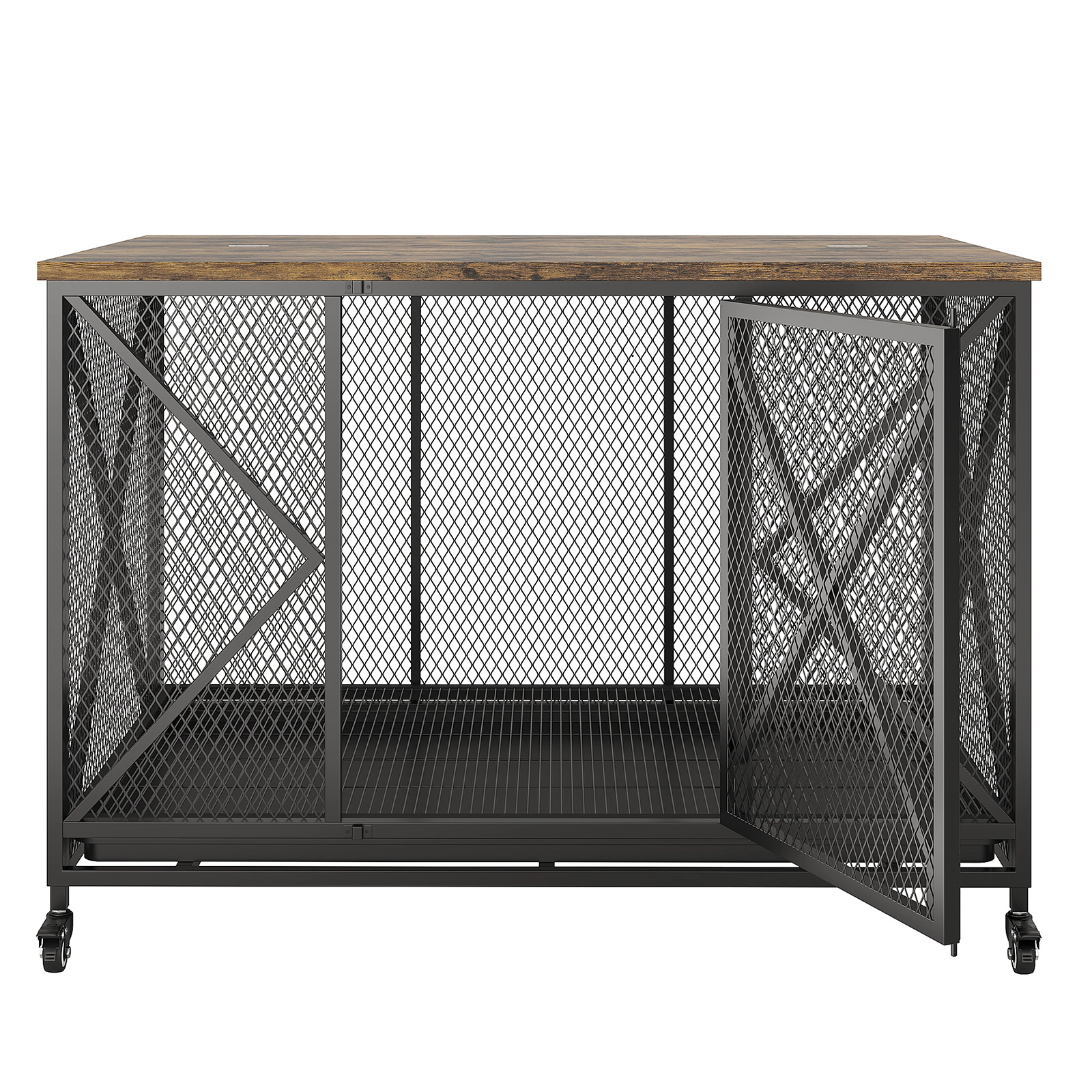 48" Large Dog Crate Furniture with Flip-up Top & Lockable Wheels, Decorative Pet Cage End Table for Medium Dogs