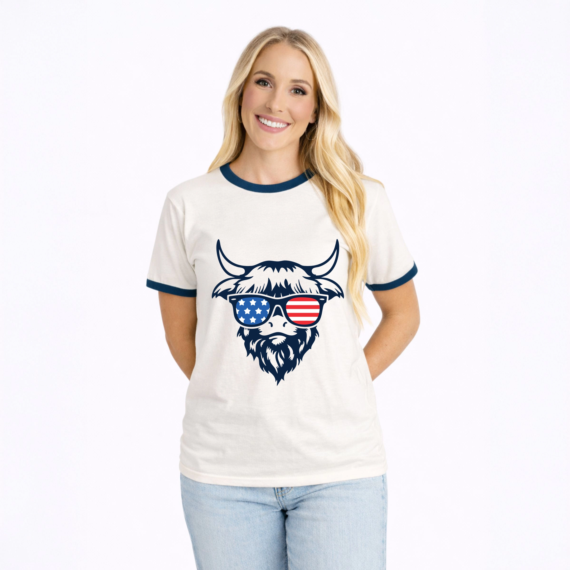 Simply Sage Market - Patriotic Cow Sunglasses Women's Ringer Graphic T-Shirt