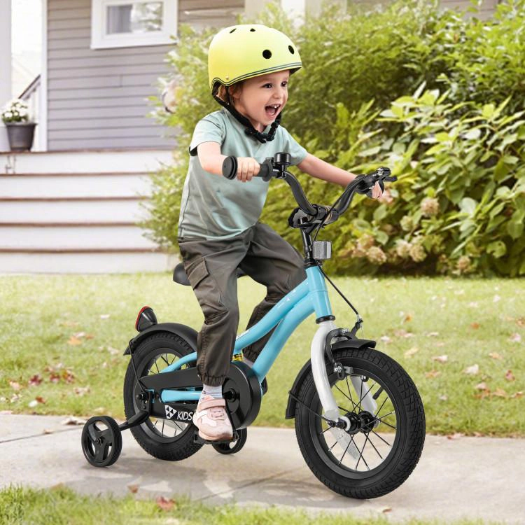 SUGIFT Adjustable 12-Inch Kids Bicycle with Training Wheels 110-lb Seat Capacity Ages 3-4 Years Blue