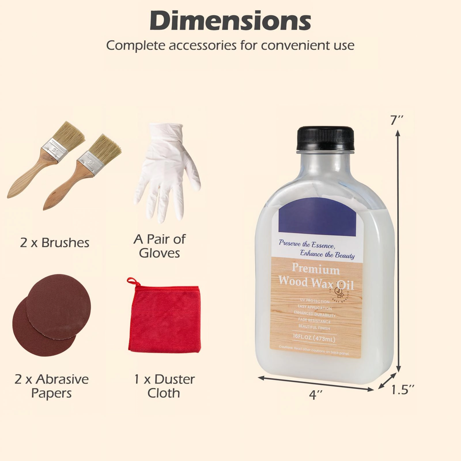 SUGIFT Clear Teak Wood Wax Oil Care Kit with 2 Brushes and Duster Cloth 16-oz Bottle 4-in W 1.5-in D 7-in H