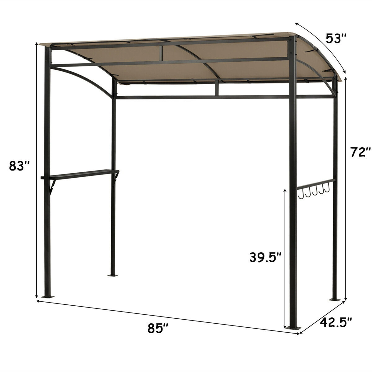 SUGIFT 7-ft Brown Outdoor Grill Gazebo with BBQ Canopy, Shelf and 5 Hooks