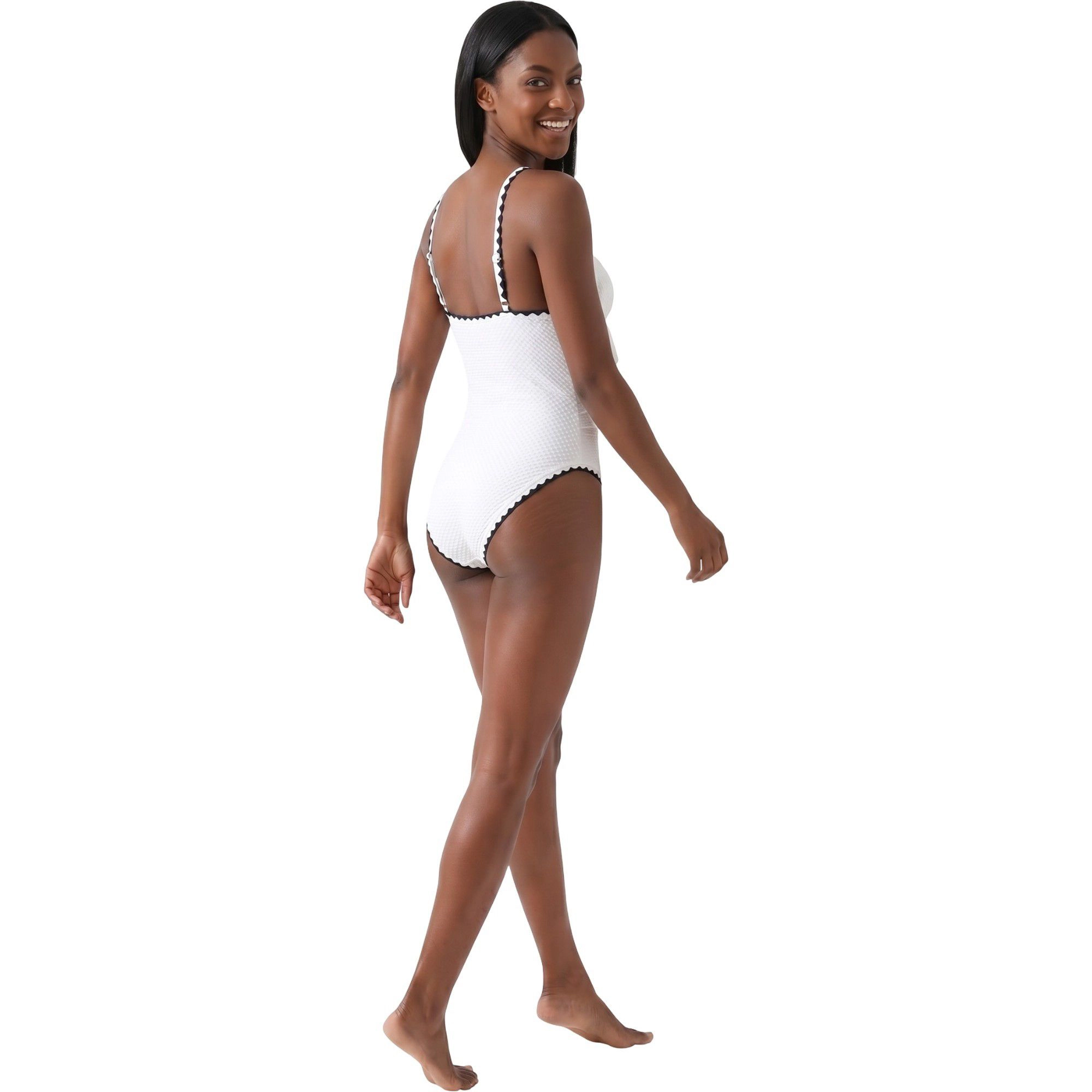 Anna-Kaci Women Textured Tie-Front One-Piece Swimsuit, Open Back