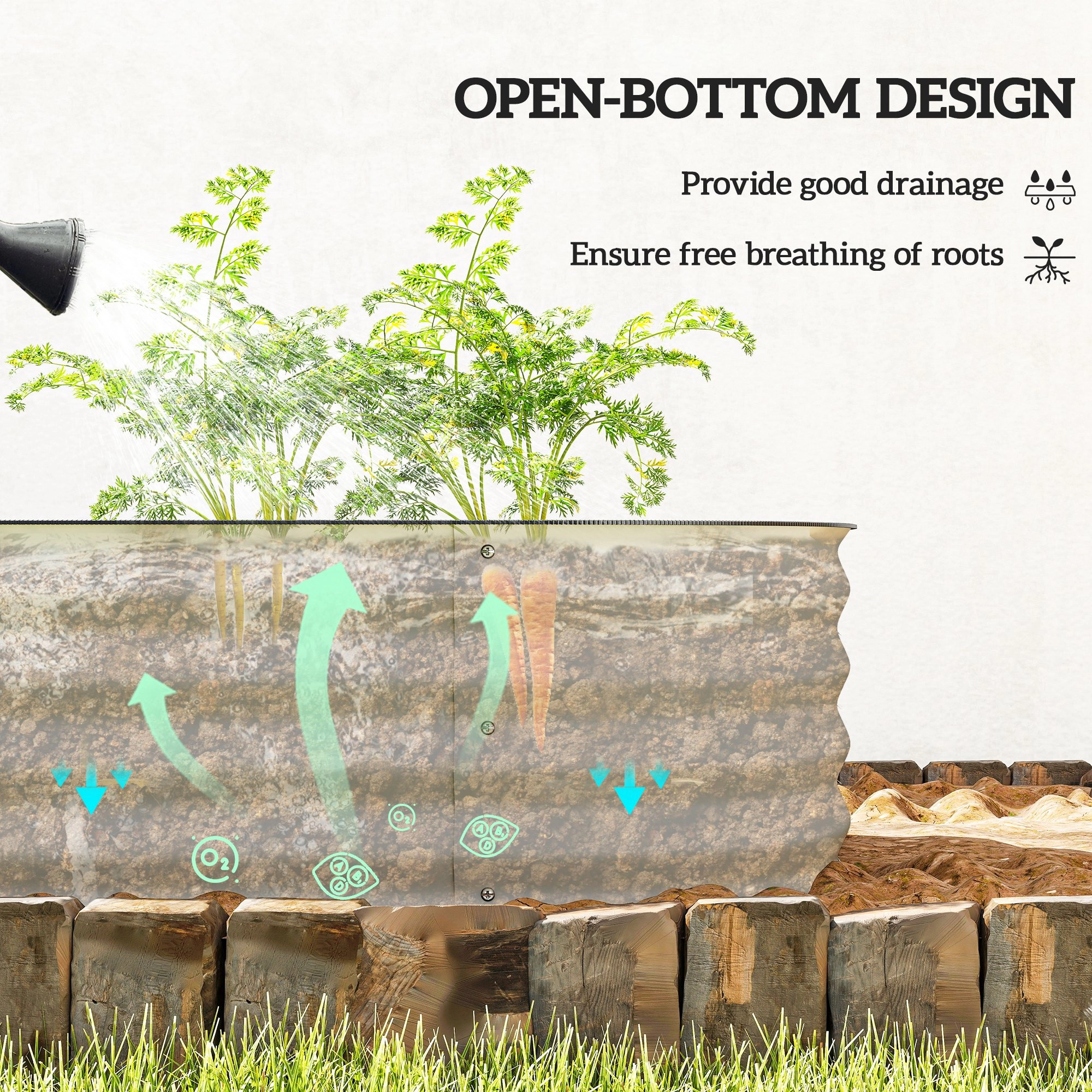 HONGGE Galvanized Raised Garden Bed Kit, Metal Planter Box with Safety Edging