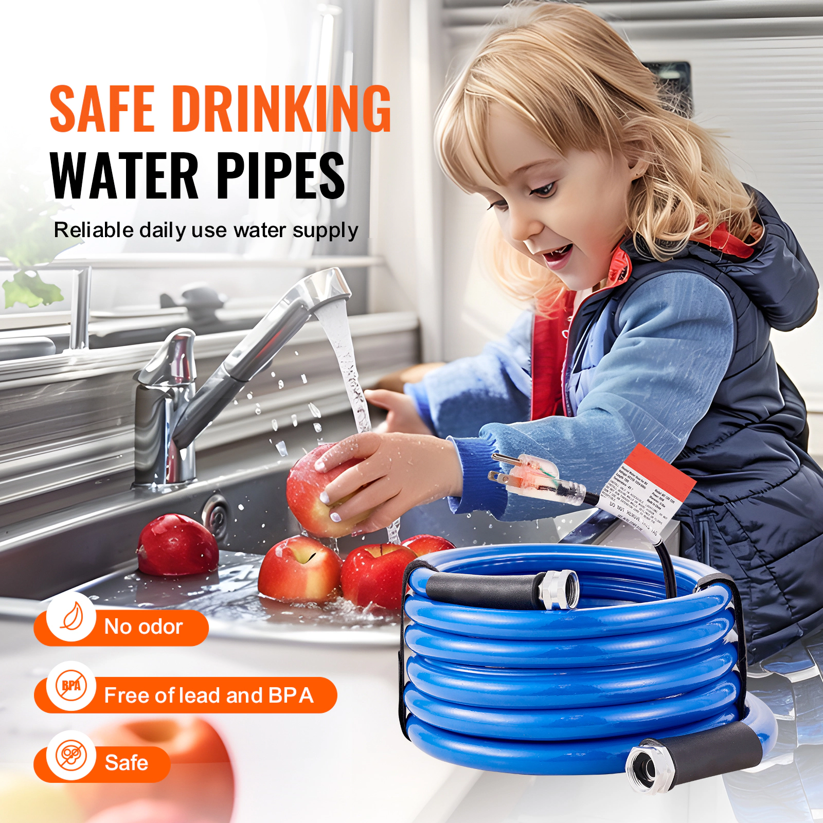 HONGGE 15ft Heated RV Water Hose, Self-Regulating, Freeze-Proof to -45°F, 5/8" ID, 3/4" GHT Adapter, Lead & BPA Free