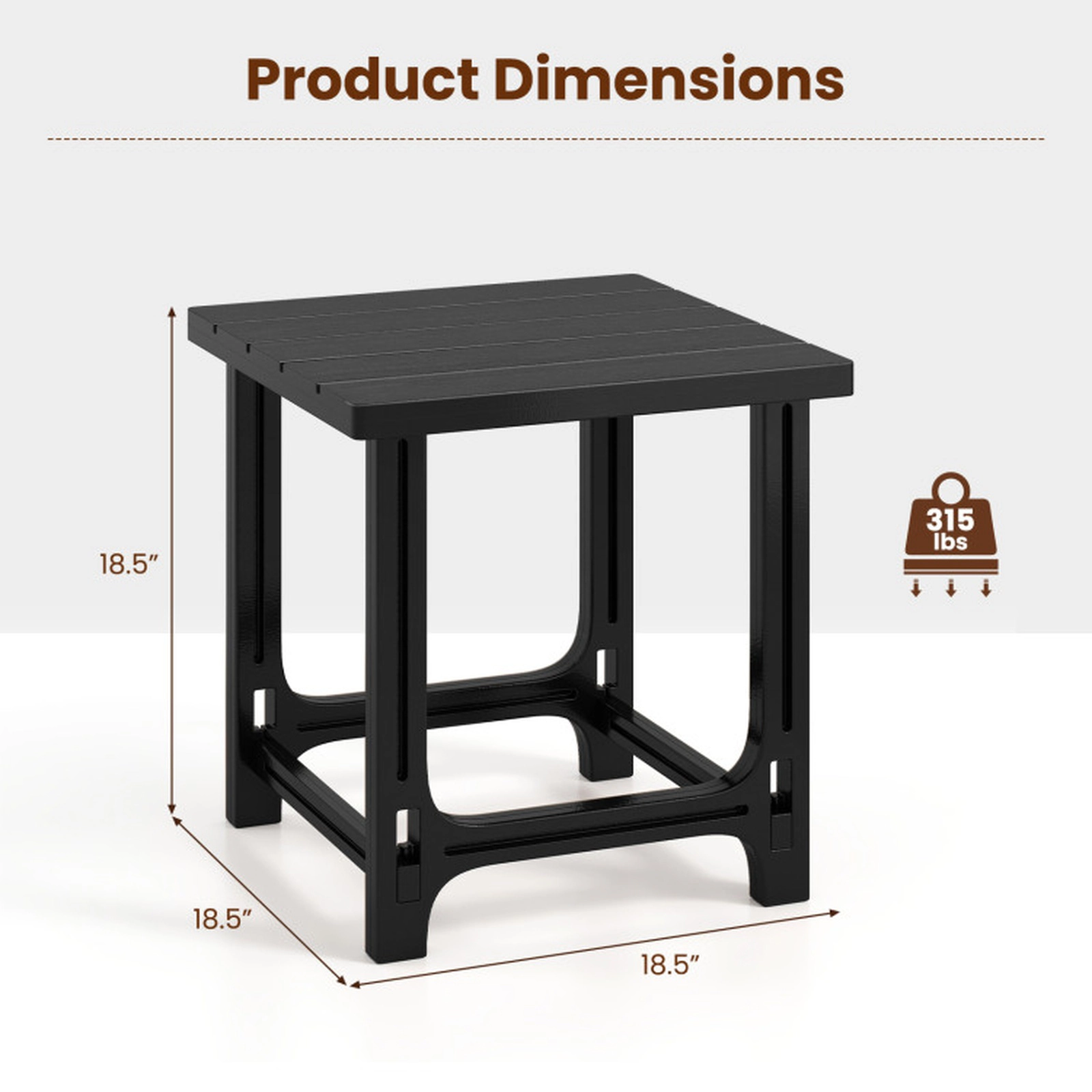 SUGIFT Slatted Surface 315-lb Black 18 in Outdoor HDPE Adirondack Side Table