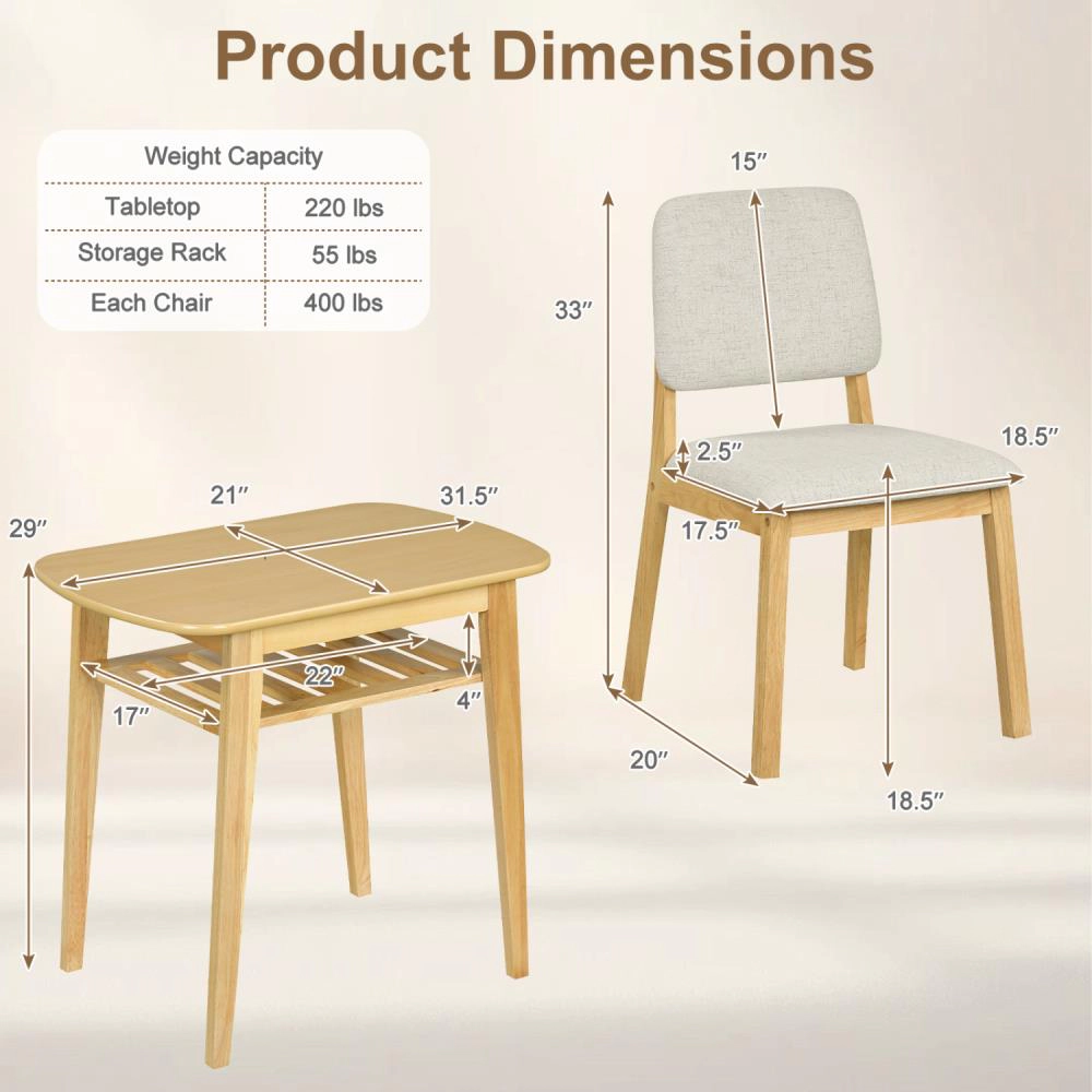 Hivvago 3-Piece Dining Table Set For 2 With Upholstered Chairs