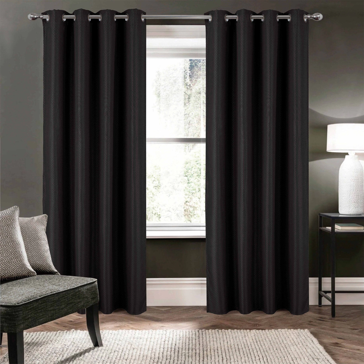 Olivia Gray 100% Polyester 250 GSM Basket Weave Ian Luxury Jacquard Blackout Grommet Curtain Panel 54" x 84